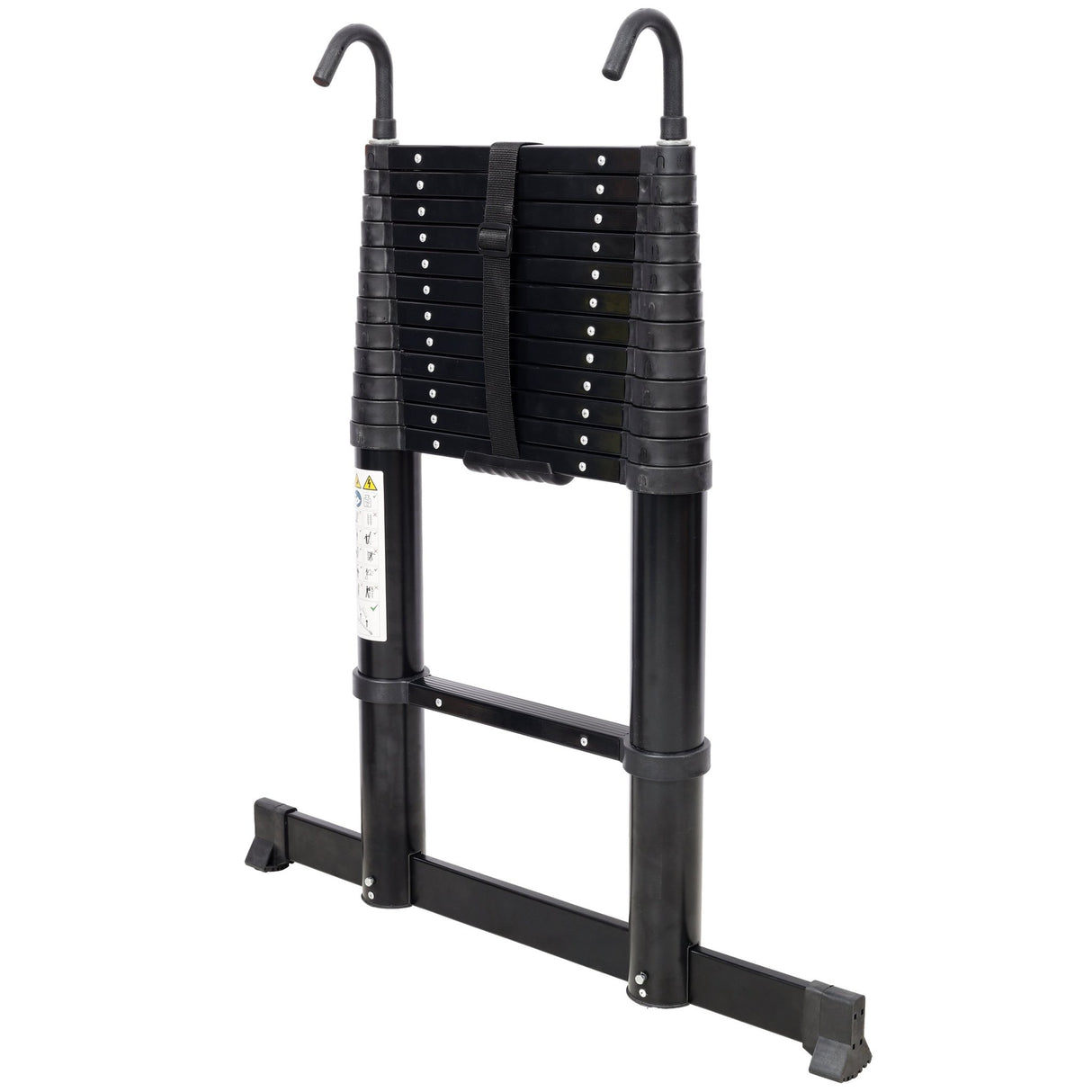 12.5FT Telescopic Ladder Aluminum Ladder with Non - Slip Feet and Stable Hook Portable Extension Ladder for Household and Outdoor Working 330lbs Capacity - Black - Fab Heavy Parts