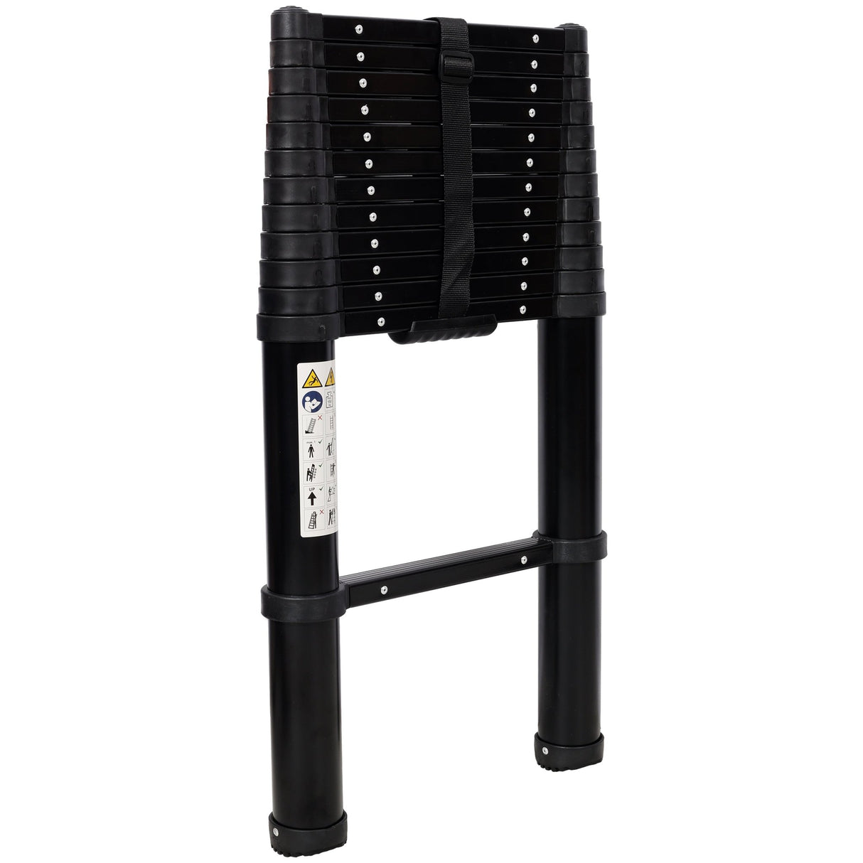 12.5FT Telescopic Ladder Aluminum Ladder with Non - Slip Feet Portable Extension Ladder for Household and Outdoor Working 330lb Capacity - Black - Fab Heavy Parts