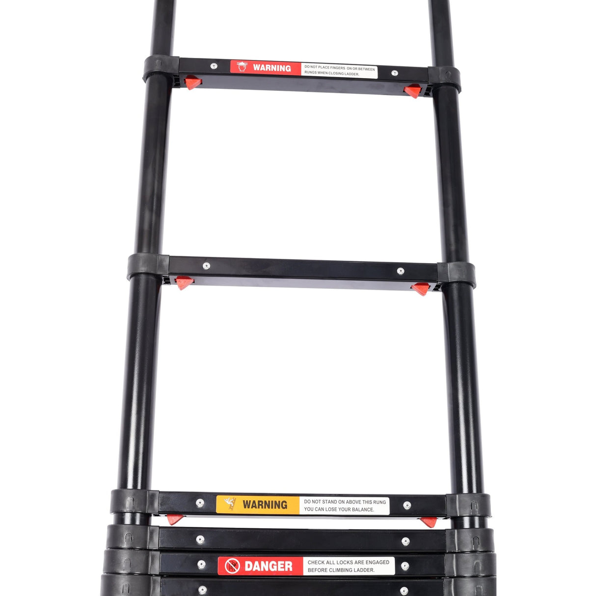 12.5FT Telescopic Ladder Aluminum Ladder with Non - Slip Feet Portable Extension Ladder for Household and Outdoor Working 330lb Capacity - Black - Fab Heavy Parts