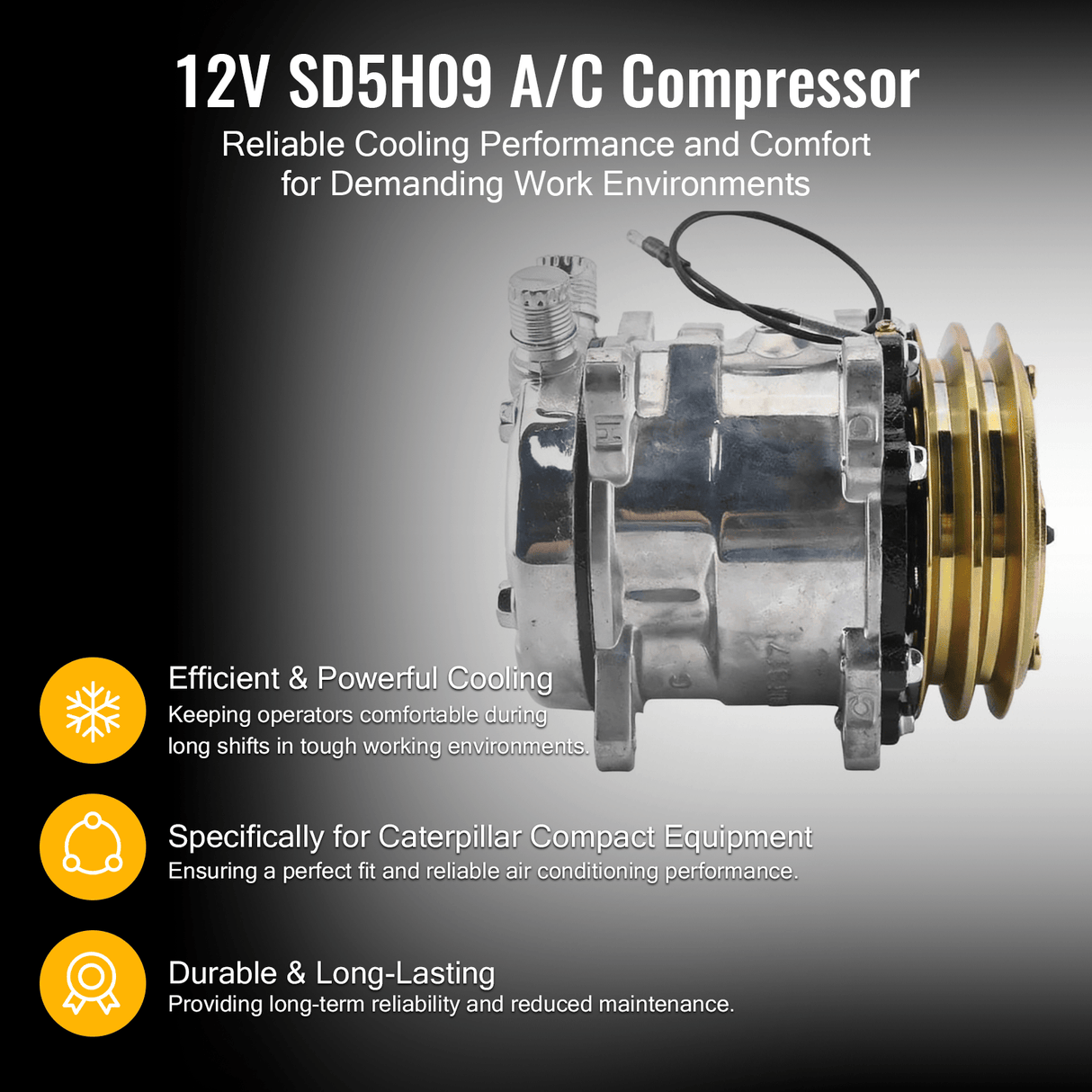 12V SD5H09 A/C Compressor 345 - 4547 3454547 Fits for Caterpillar CAT 259D 279D 289D 299D 257D 277D 287D 236D 246D - Fab Heavy Parts
