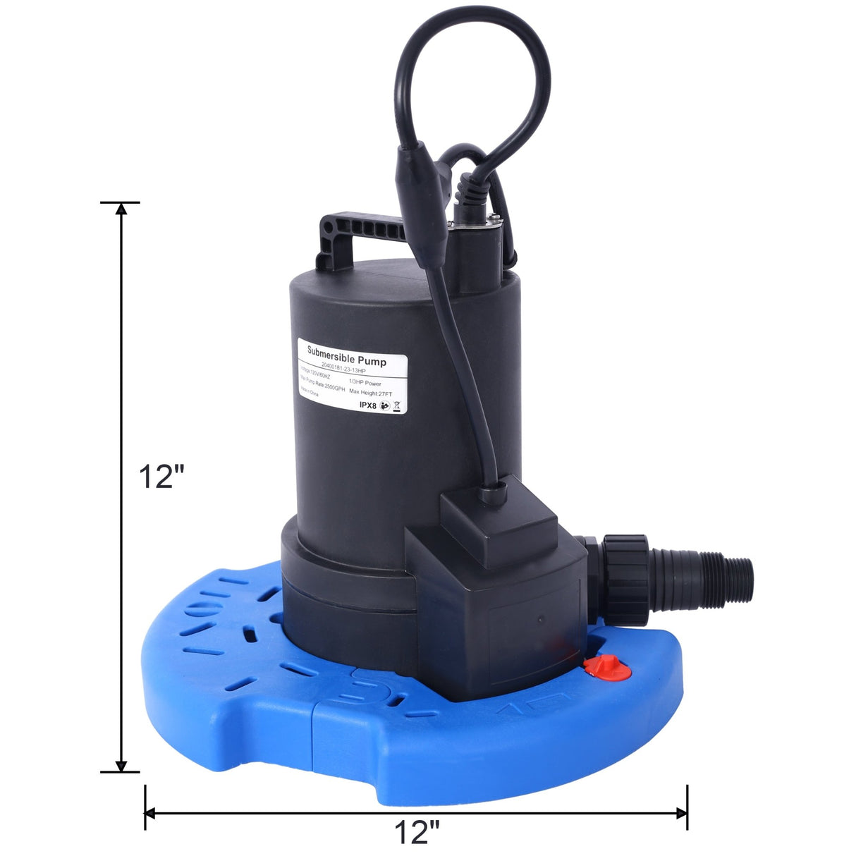 1/3 HP Automatic Swimming Pool Cover Pump 120 V Submersible with 3/4 Check Valve Adapter 2500 GPH Water Removal - Fab Heavy Parts