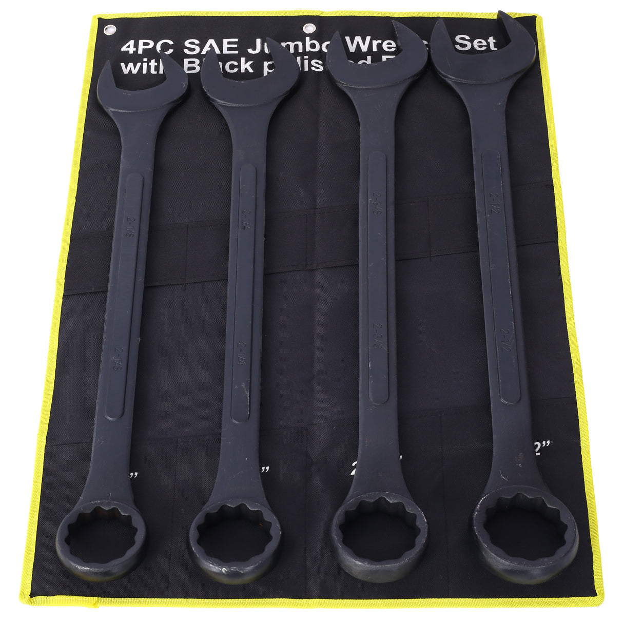 4 Piece Jumbo Combination Wrench Set SAE with Storage Bag Black Oxide 2-1/8 2-1/4 2-3/8 2-1/2-inch