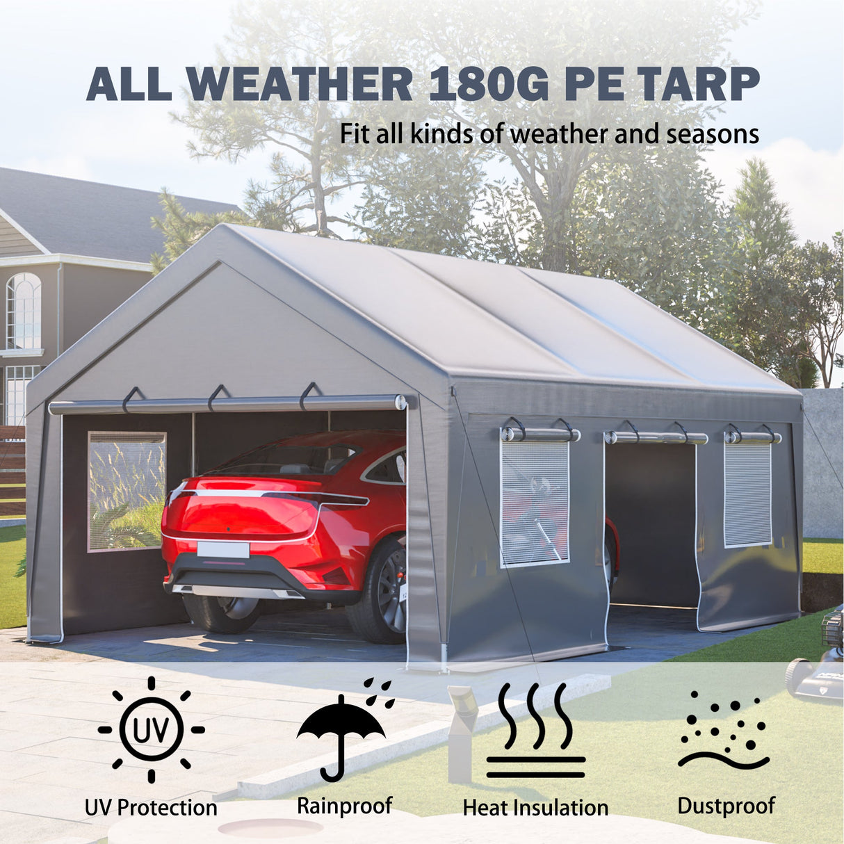 13'x20' Canopy with 2 Roll - Up Door Waterproof Party Tent Carport & Storage Shelter for Outdoor, Car, Boat, Garden Party, Gathering - Fab Heavy Parts