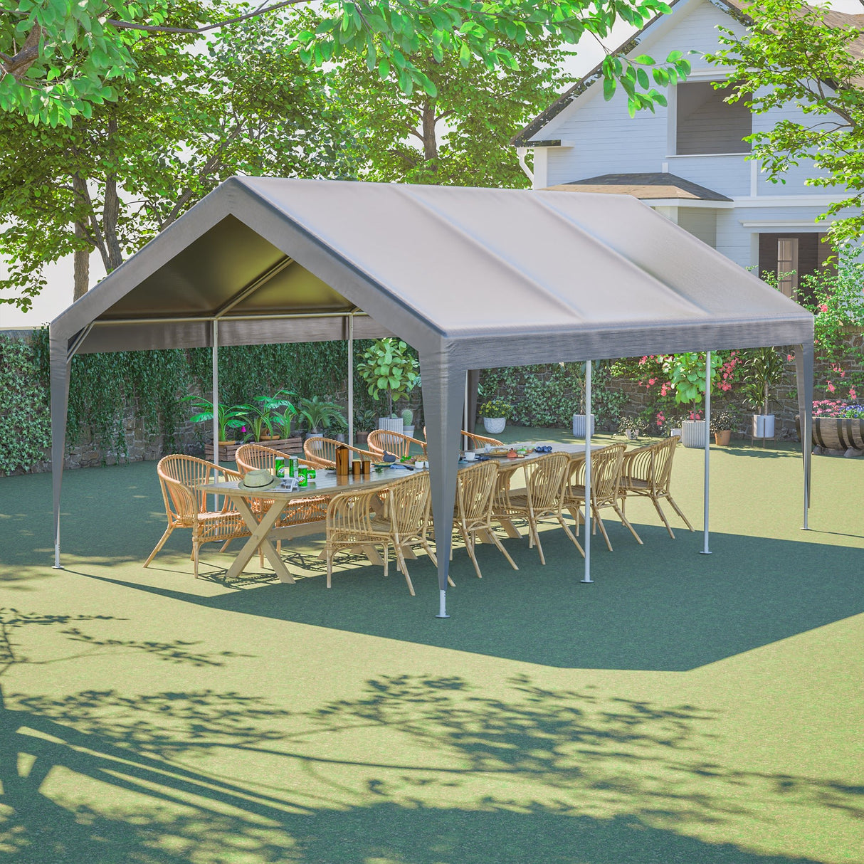 13'x20' Canopy with 2 Roll - Up Door Waterproof Party Tent Carport & Storage Shelter for Outdoor, Car, Boat, Garden Party, Gathering - Fab Heavy Parts