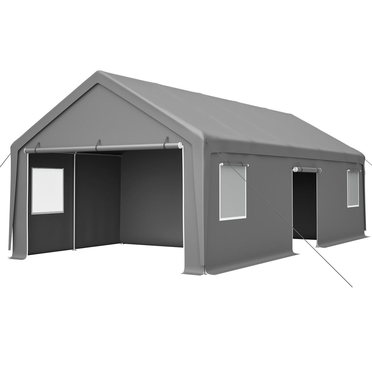 13x26 FT Heavy Duty Carport Canopy with 2 Roll - Up Doors + 1 Side Door Removable End Walls & Windows All - Weather Portable Garage Shelter for Car, Truck, Boat, Vehicle - Fab Heavy Parts