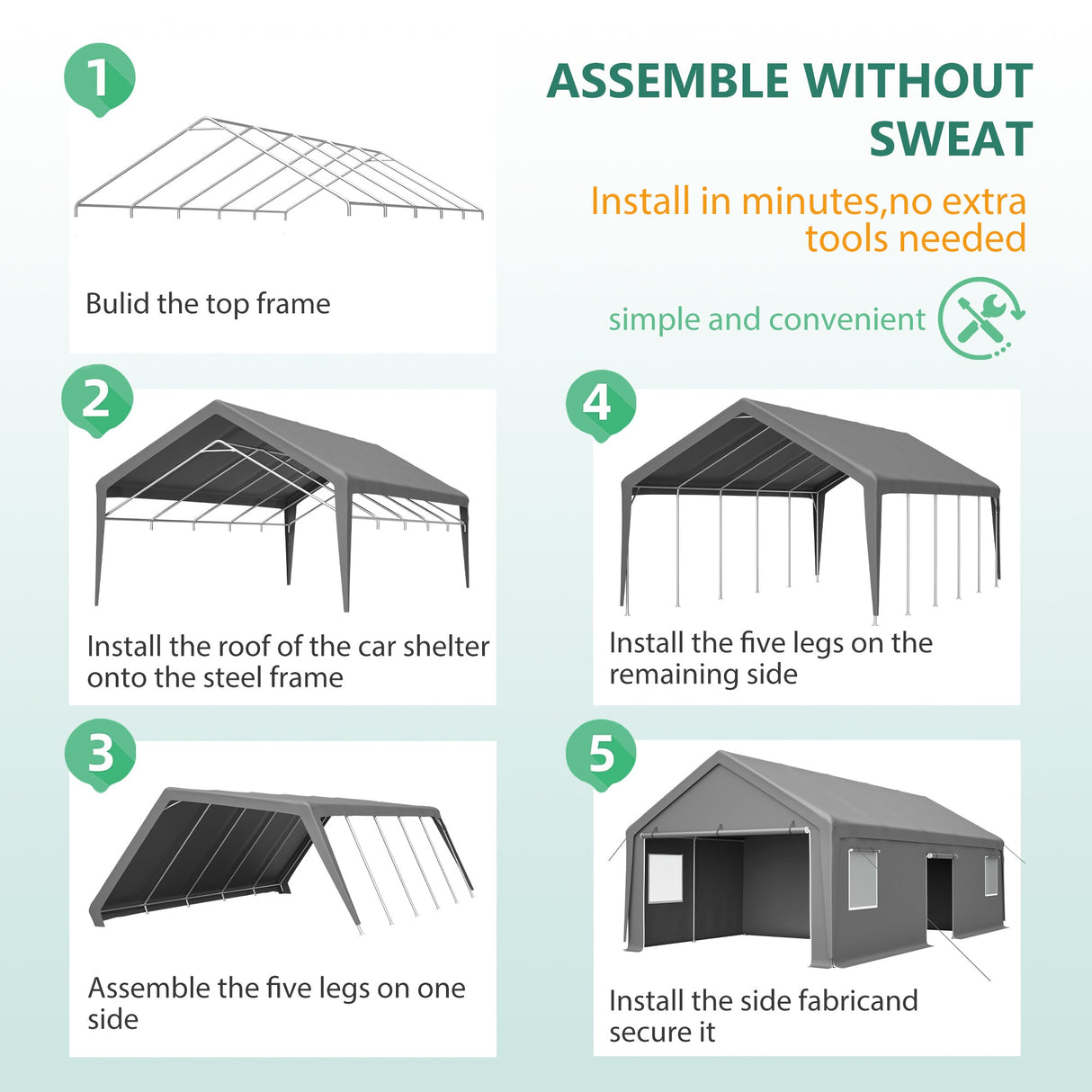 13x26 FT Heavy Duty Carport Canopy with 2 Roll - Up Doors + 1 Side Door Removable End Walls & Windows All - Weather Portable Garage Shelter for Car, Truck, Boat, Vehicle - Fab Heavy Parts