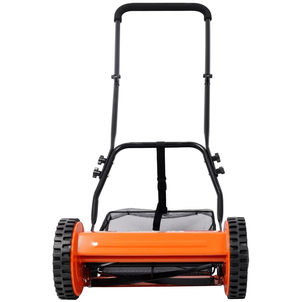 14 - Inch 5 - Blade Push Reel Lawn Mower with Grass Catcher - Orange - Fab Heavy Parts