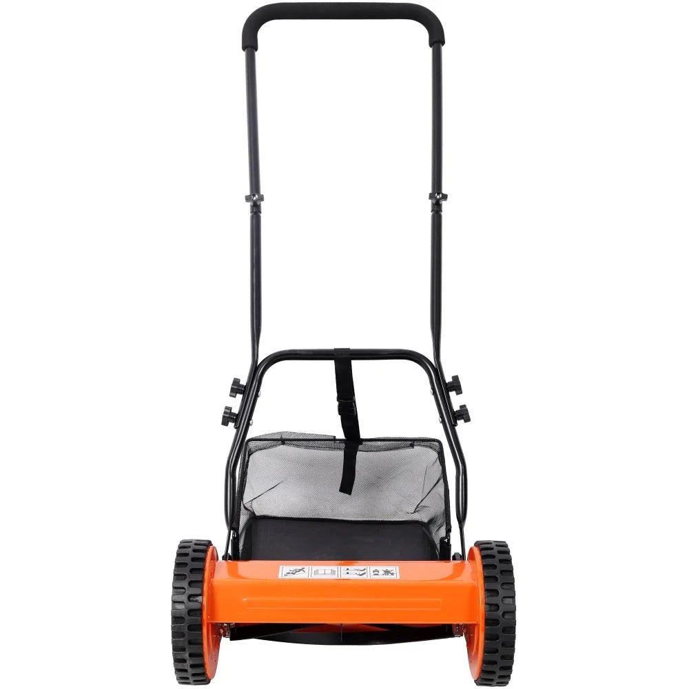 14 - Inch 5 - Blade Push Reel Lawn Mower with Grass Catcher - Orange - Fab Heavy Parts