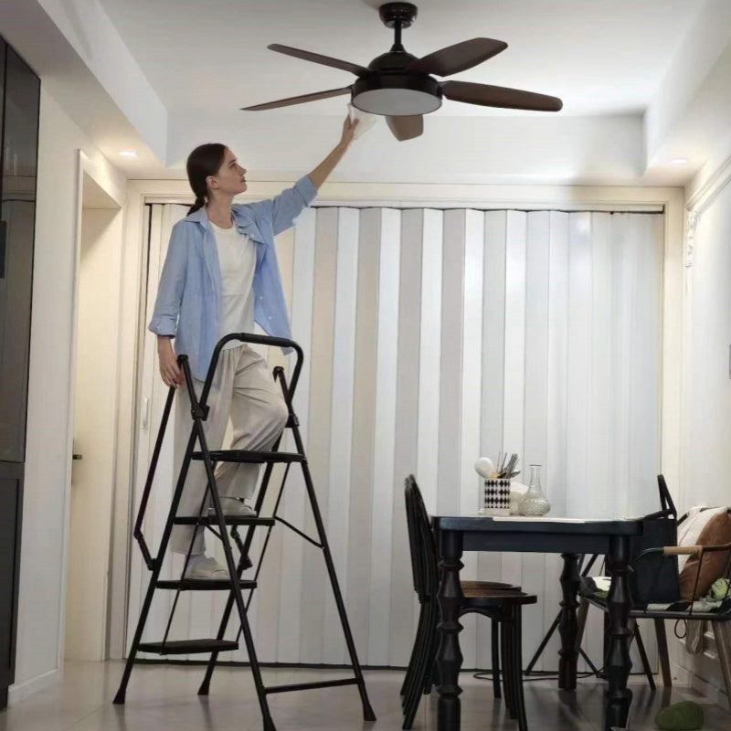 Four Step Ladder Folding Stool Wide Anti Slip Pedal Steel--Black