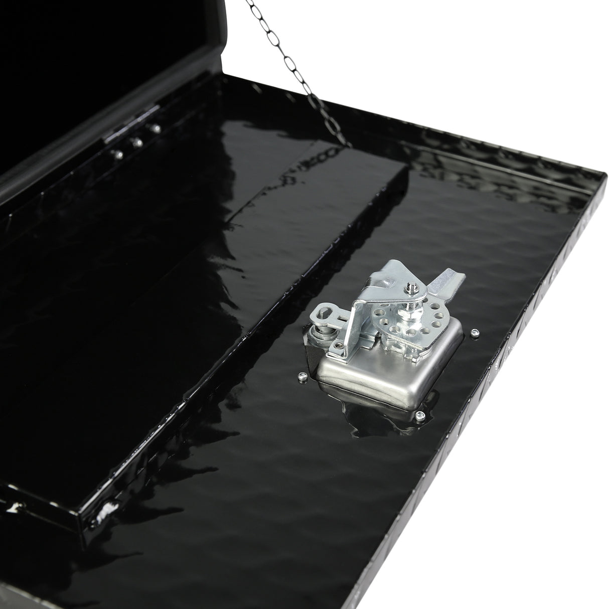 Aluminium strepen geplateerde gereedschapskist met slot en sleutels zwart 24.2"×17.1"×17.9"