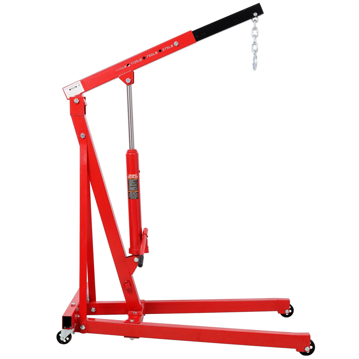 1500 LBS Folding Engine Hoist Lift Heavy Duty Steel with 4 Iron Caster Wheels - Red - Fab Heavy Parts