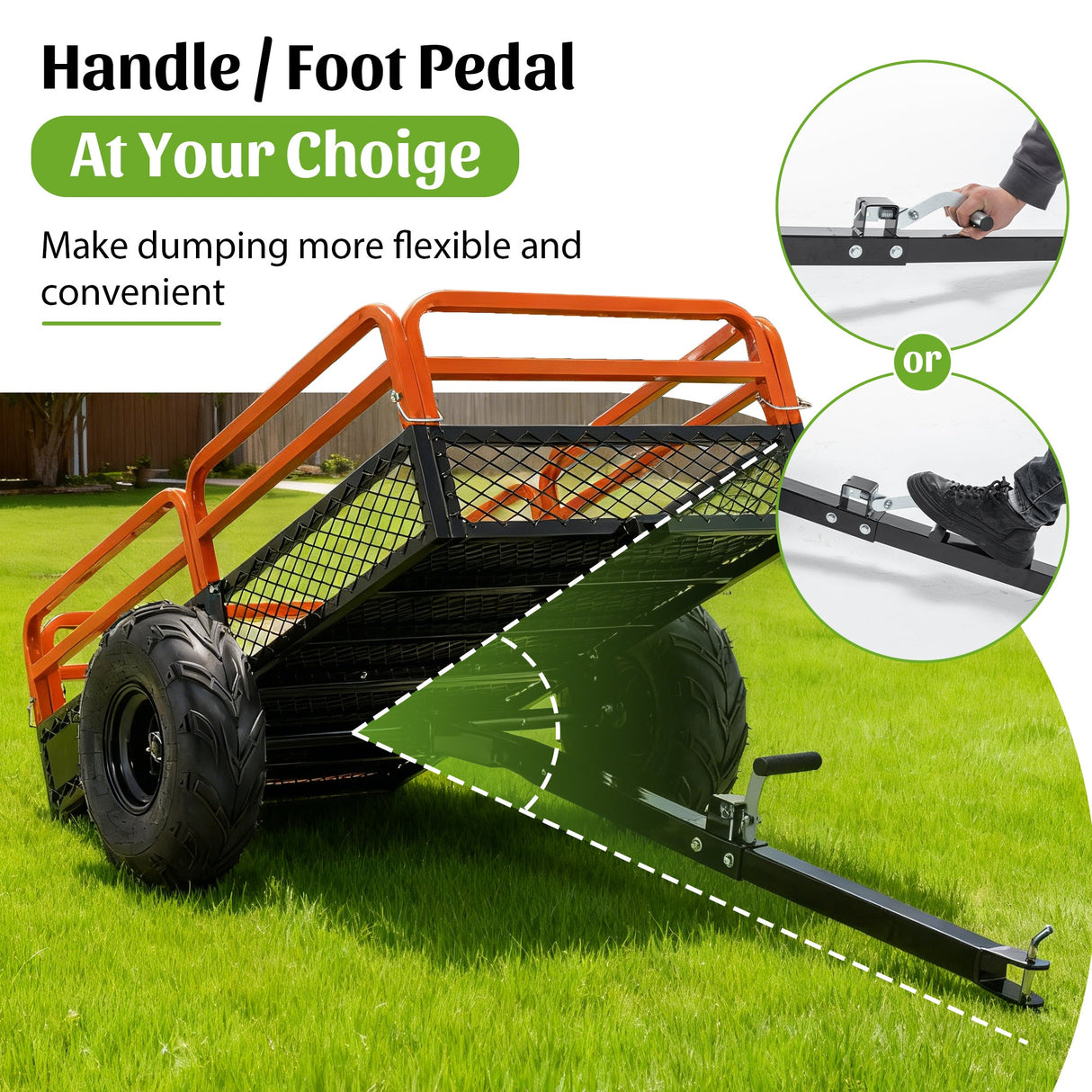 1500LBS Capacity 15 Cubic Feet Dump Cart Trailer Heavy Duty Tow Behind Hauling & Dumping Wagon for ATV, UTV, Lawn Tractor and Garden - Fab Heavy Parts