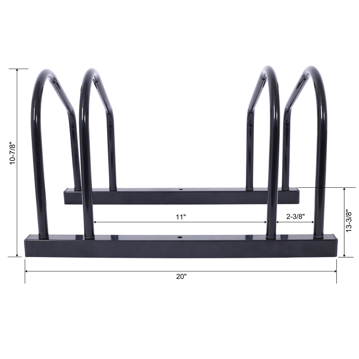 2 Bikes Floor Bike Stand Parking Rack 22-28" Wheel Max Tire Width 2.15" Black Painted