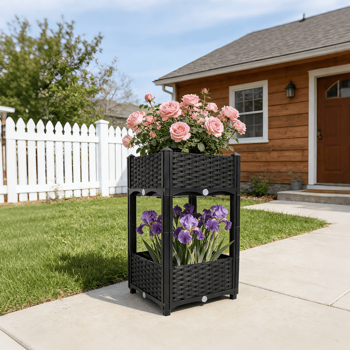 15.7"x15.7"x27.7" Elevated Planter Garden Box with Drainage Plug Raised Beds for Vegetable/Flower/Herb Outdoor Standing Gardening Kit - Black - Fab Heavy Parts