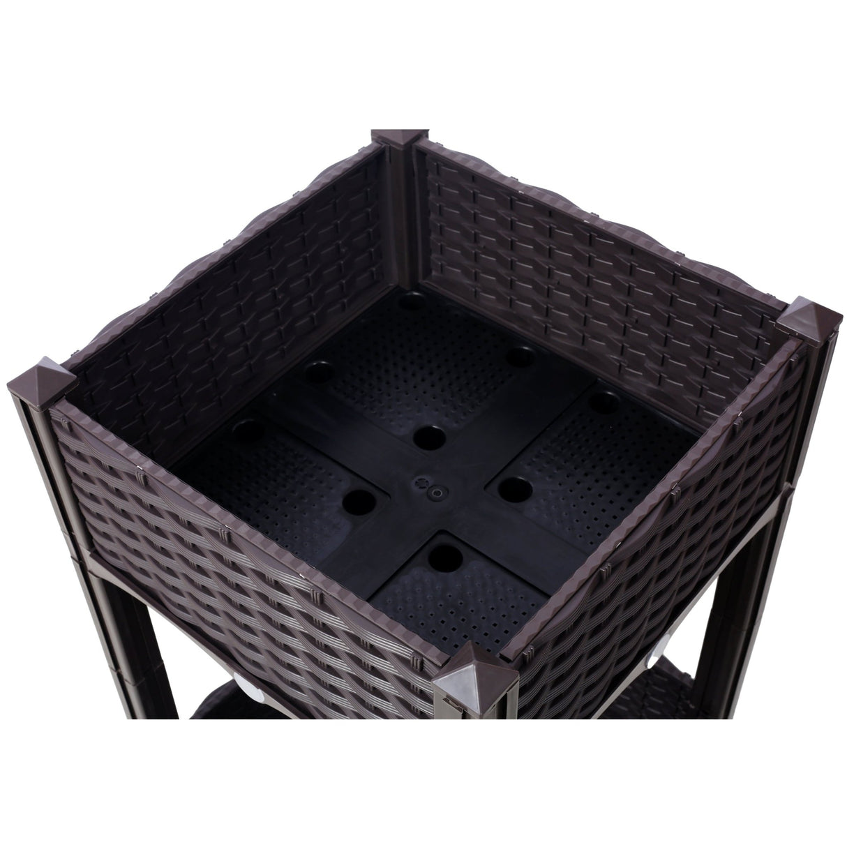 15.7"x15.7"x27.7" Elevated Planter Garden Box with Drainage Plug Raised Beds for Vegetable/Flower/Herb Outdoor Standing Gardening Kit - Brown - Fab Heavy Parts
