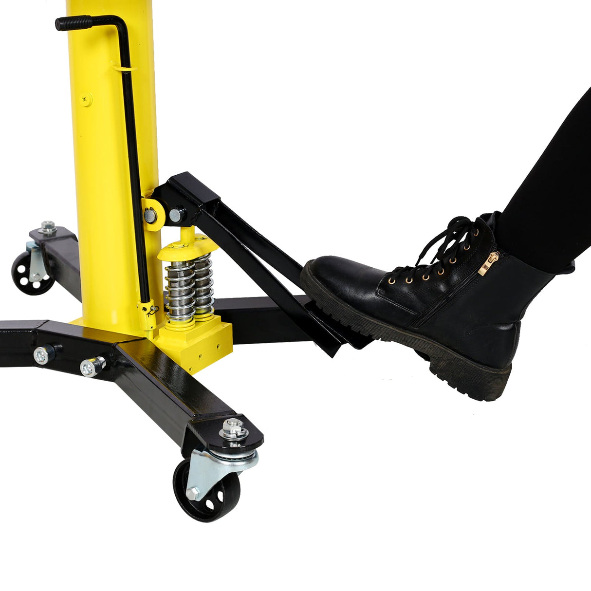 1660lbs Transmission Jacks Quick Lift Dual Spring Hydraulic Transmission 2 Stage w/ 360° - Yellow - Fab Heavy Parts