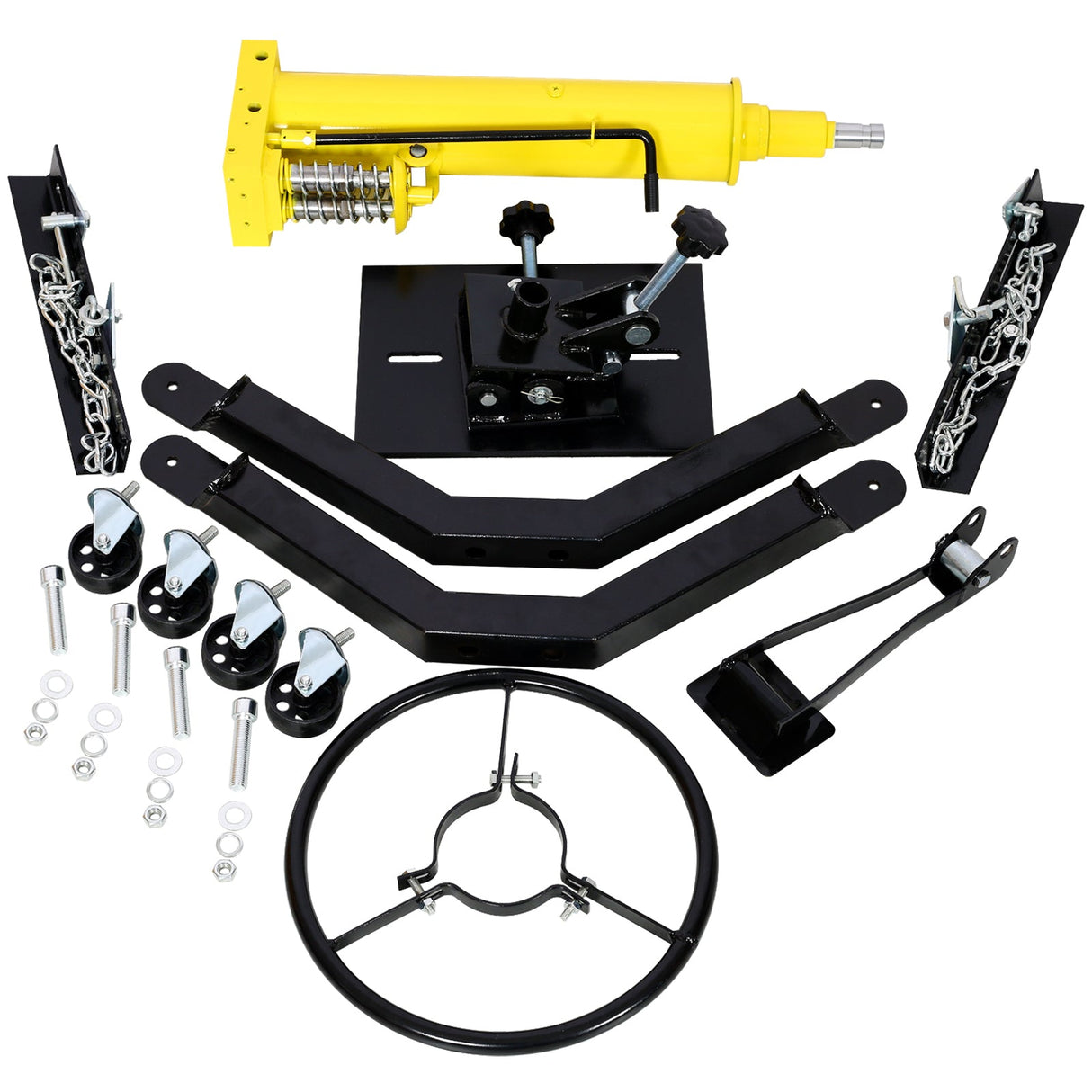 1660lbs Transmission Jacks Quick Lift Dual Spring Hydraulic Transmission 2 Stage w/ 360° - Yellow - Fab Heavy Parts