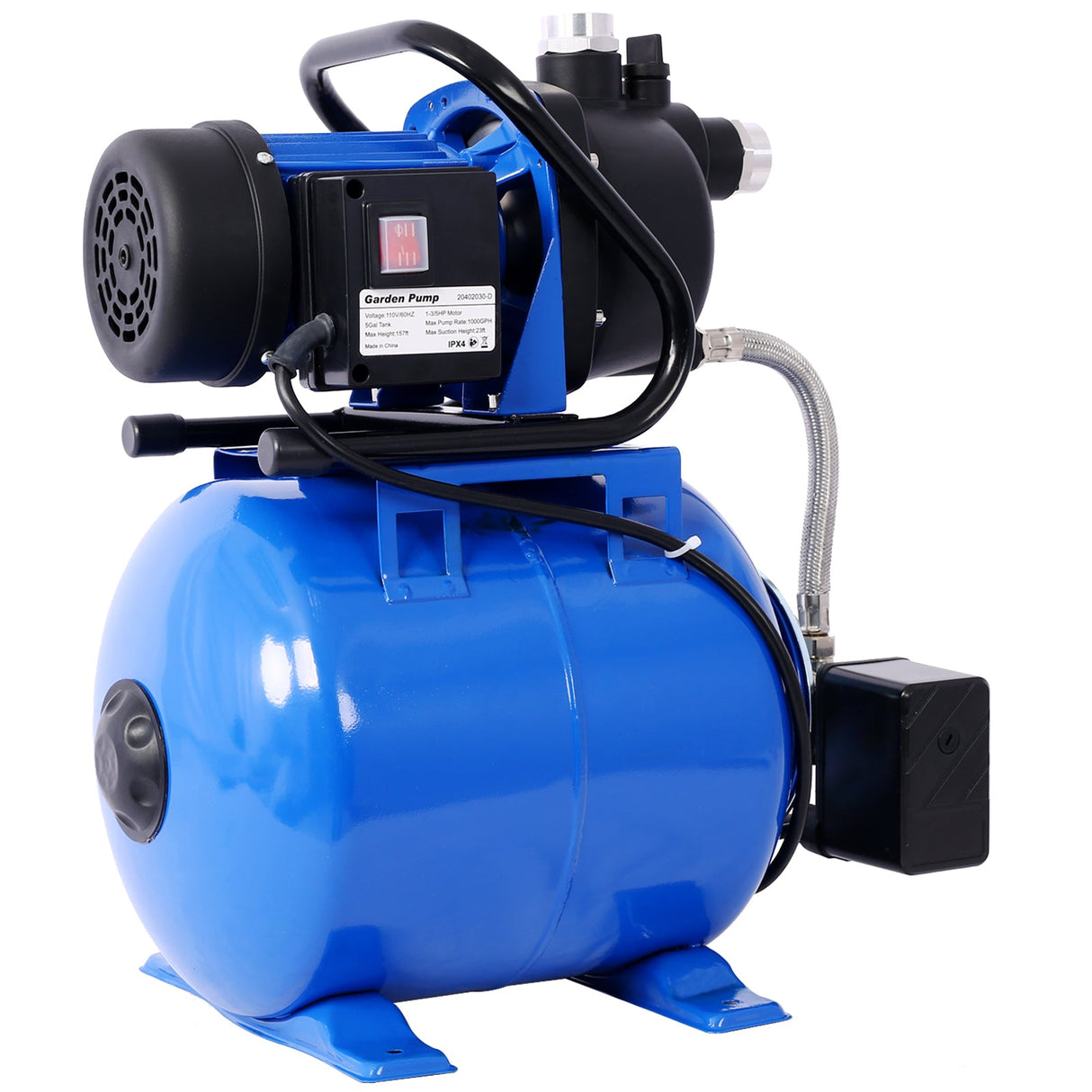 1.6HP Shallow Well Pump with Pressure Tank Automatic Booster Pump - Blue - Fab Heavy Parts
