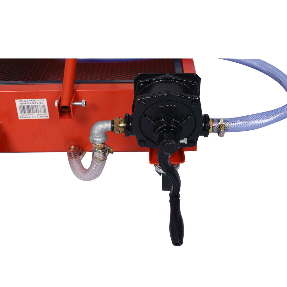 17 - Gallon Low - Profile Oil Drain Pan with Manual Pump - Red - Fab Heavy Parts