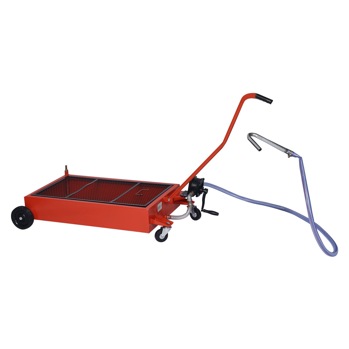 17 - Gallon Low - Profile Oil Drain Pan with Manual Pump - Red - Fab Heavy Parts