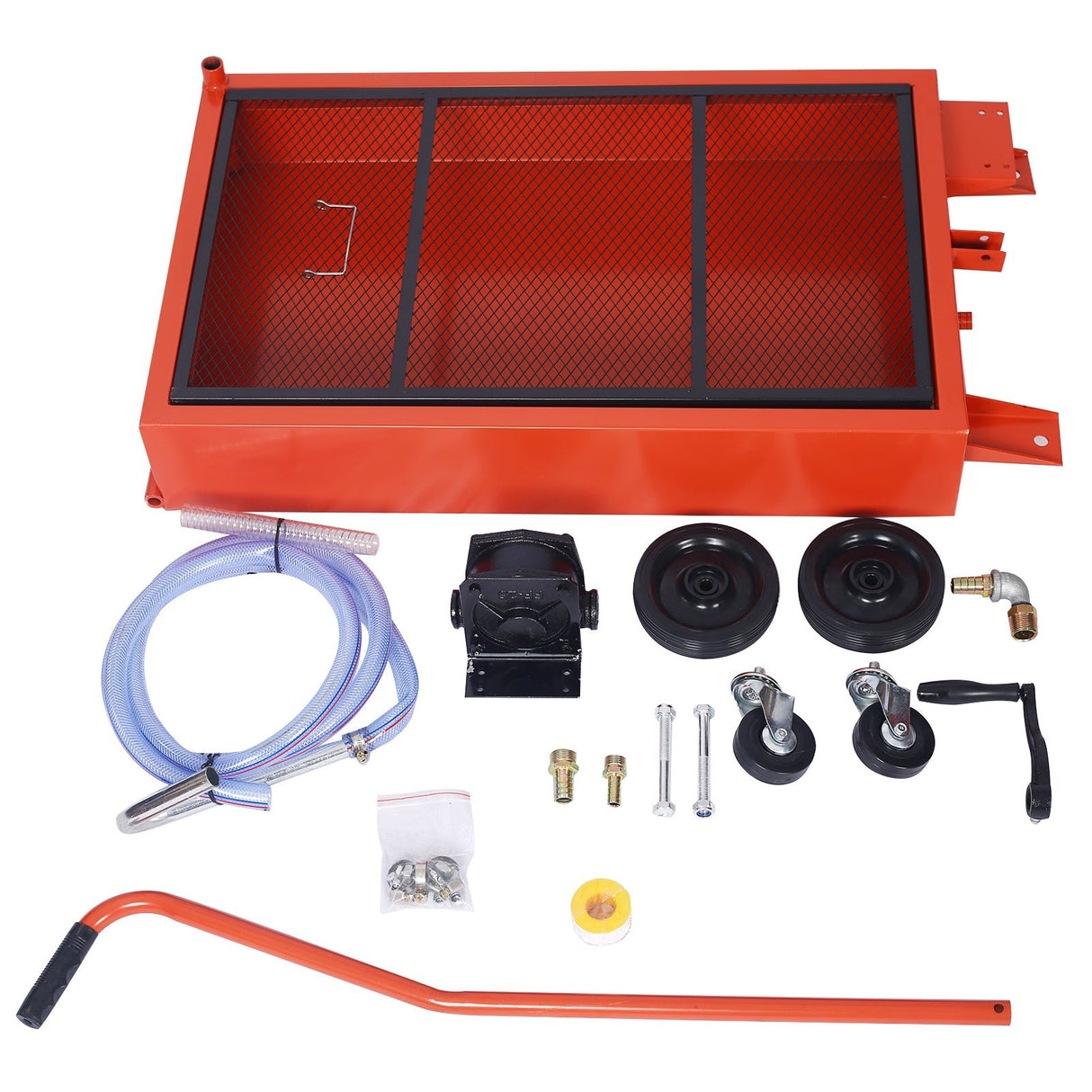 17 - Gallon Low - Profile Oil Drain Pan with Manual Pump - Red - Fab Heavy Parts