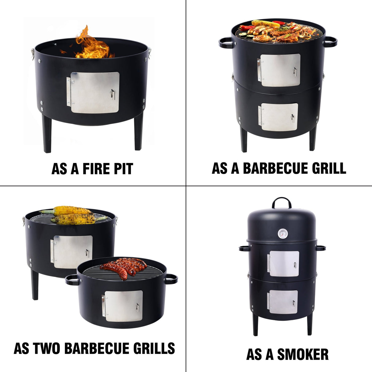 17 Inch Steel Charcoal Smoker Heavy Duty Round BBQ Grill - Black - Fab Heavy Parts