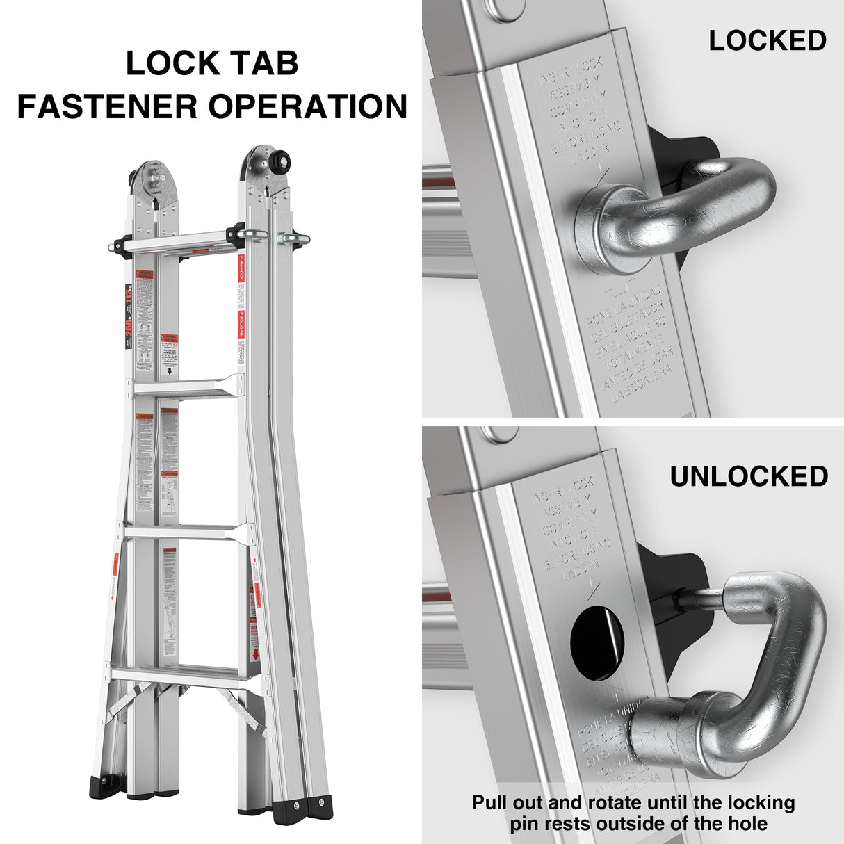 17ft Multi - Position Foldable Aluminum Ladder A - Frame and Straight Ladder ANSI 250lbs - Grey - Fab Heavy Parts