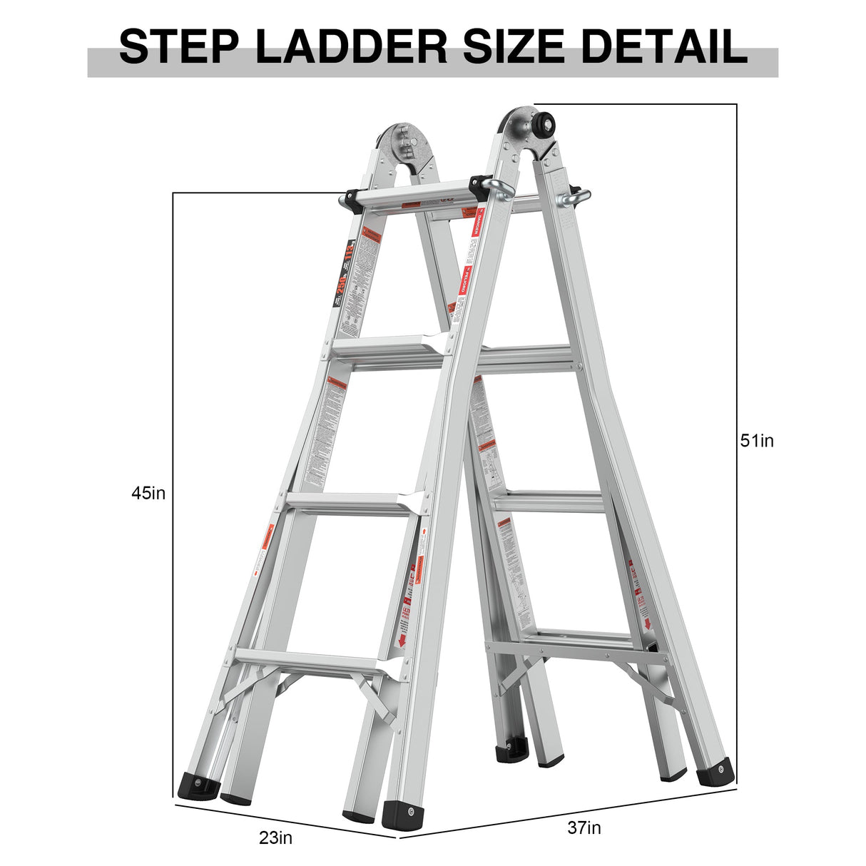 17ft Multi - Position Foldable Aluminum Ladder A - Frame and Straight Ladder ANSI 250lbs - Grey - Fab Heavy Parts