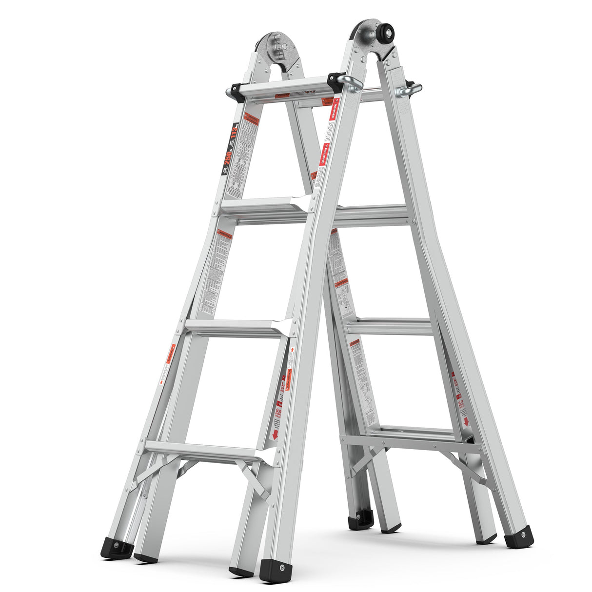 17ft Multi - Position Foldable Aluminum Ladder A - Frame and Straight Ladder ANSI 250lbs - Grey - Fab Heavy Parts