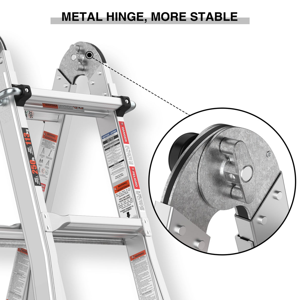 17ft Multi - Position Foldable Aluminum Ladder A - Frame and Straight Ladder ANSI 250lbs - Grey - Fab Heavy Parts