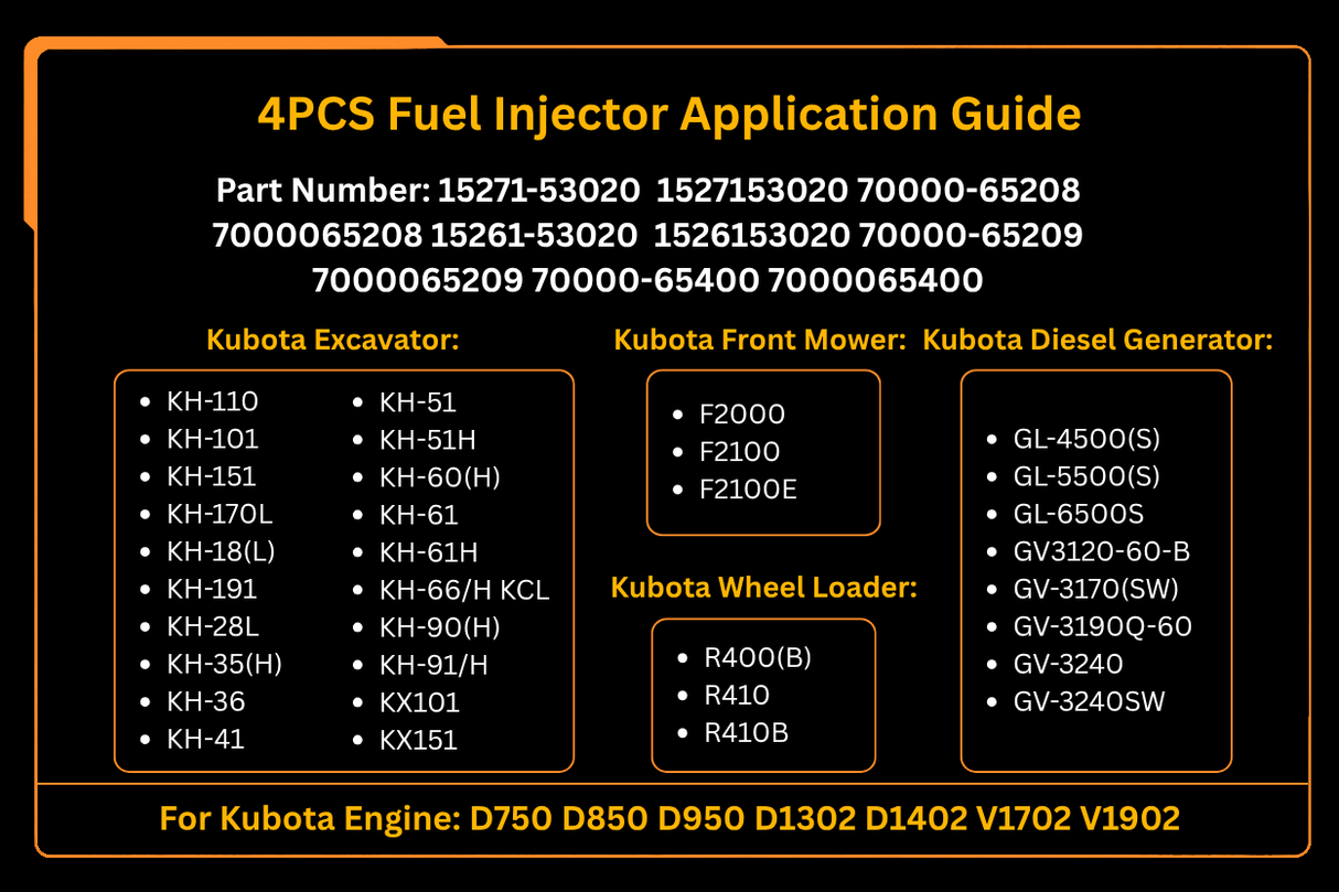 Injecteur de carburant 15271-53020 pour moteur Kubota D750 D850 D950 D1302 D1402 V1702 V1902