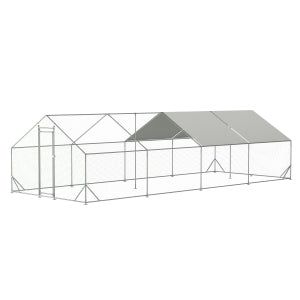10' L x 26 W x 6.56' H Large Metal Walk-in Chicken Coop Galvanized Wire with Waterproof and Anti-Ultraviolet Cover