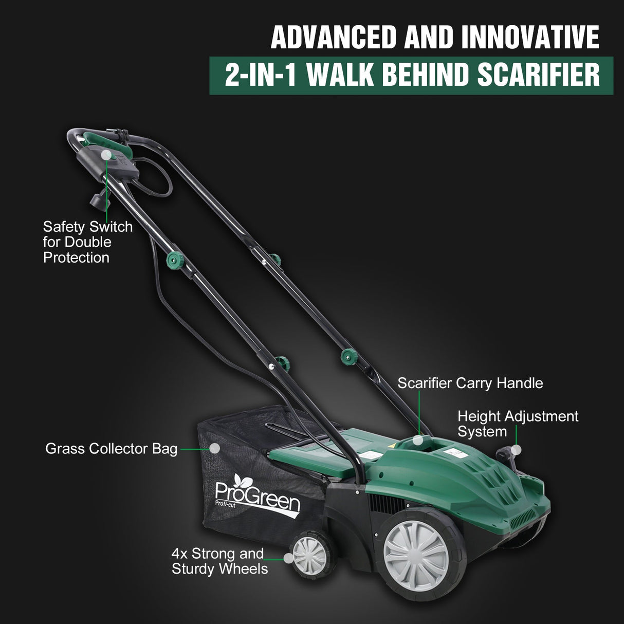 2 - in - 1 13Inch Electric Dethatcher Scarifier 12 Amp with Removable Collection Bag Extra Large 31.7QT - Fab Heavy Parts