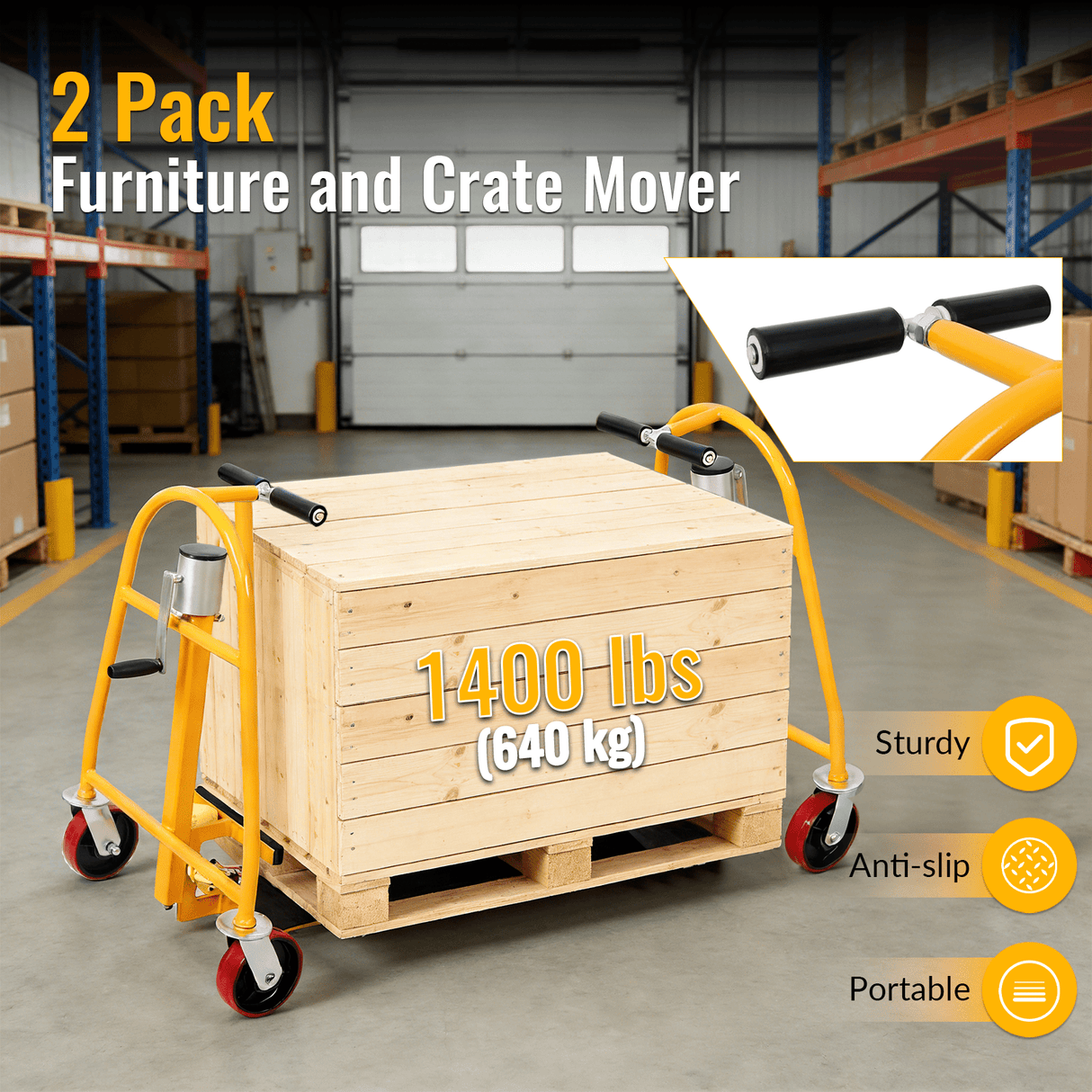 2 Pack Heavy Duty Furniture and Crate Mover Industrial Machinery Mover - Yellow - Fab Heavy Parts