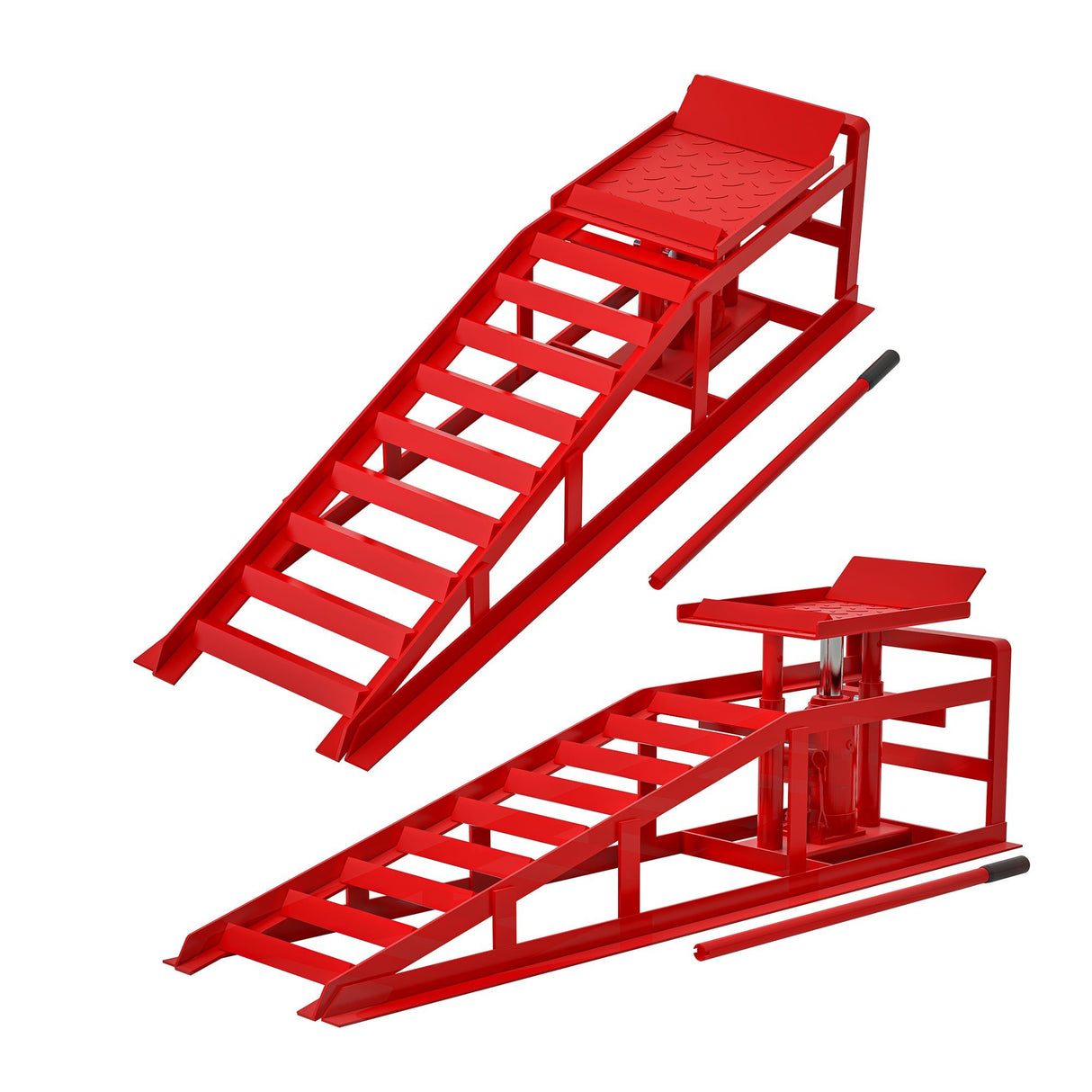 2 Pack Hydraulic Car Ramps 5T 11000lbs Low Profile Car Lift Service Ramps Truck Trailer Garage - Red - Fab Heavy Parts