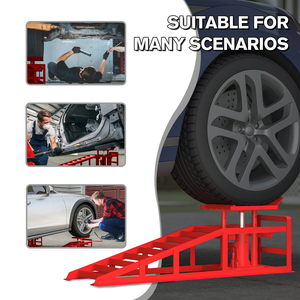 2 Pack Hydraulic Car Ramps 5T 11000lbs Low Profile Car Lift Service Ramps Truck Trailer Garage - Red - Fab Heavy Parts