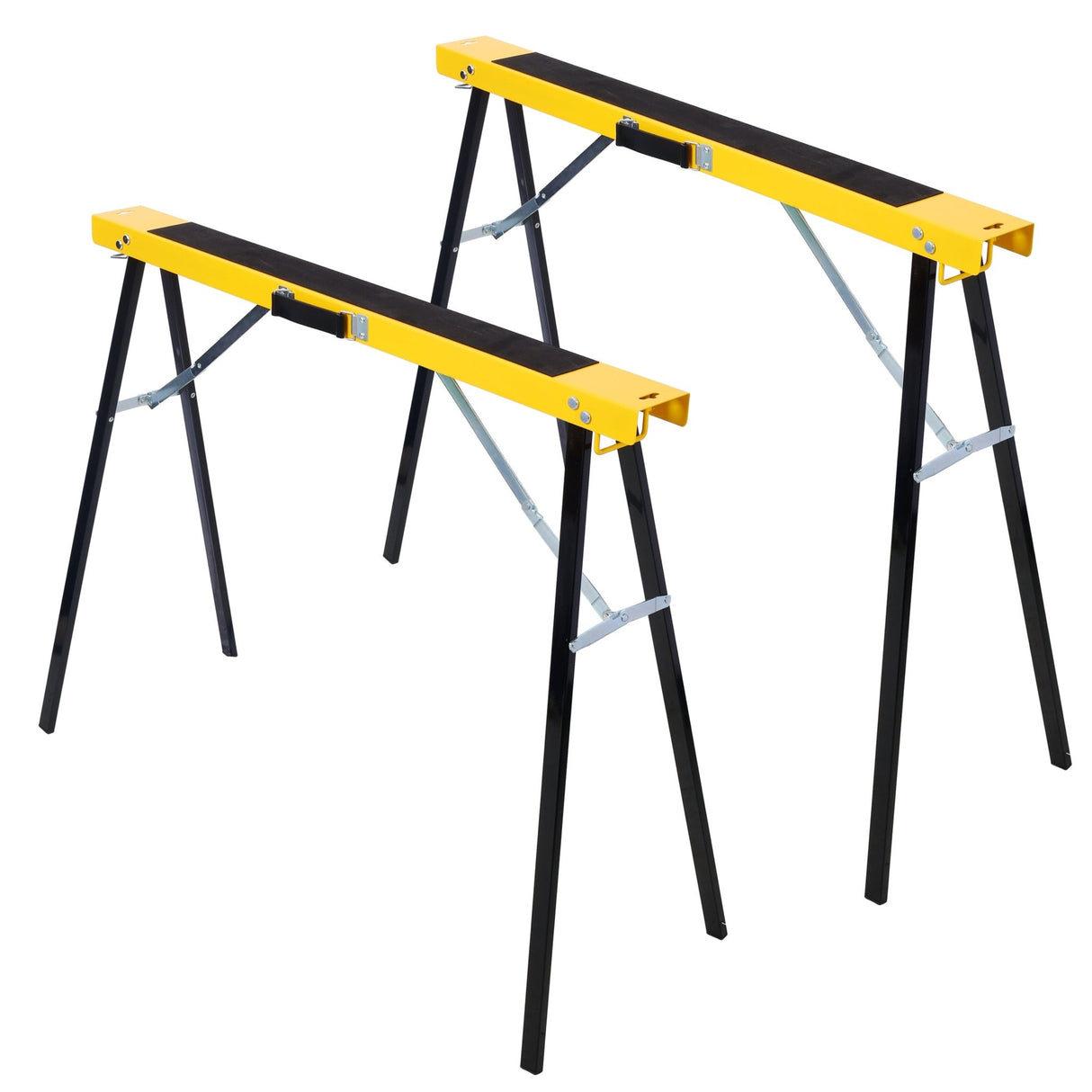 2 Pack Saw Horses Folding Portable Work with Fast Open Legs Convenient Handle Heavy Duty Steel Sawhorse Fully Assembled - Yellow+Black - Fab Heavy Parts