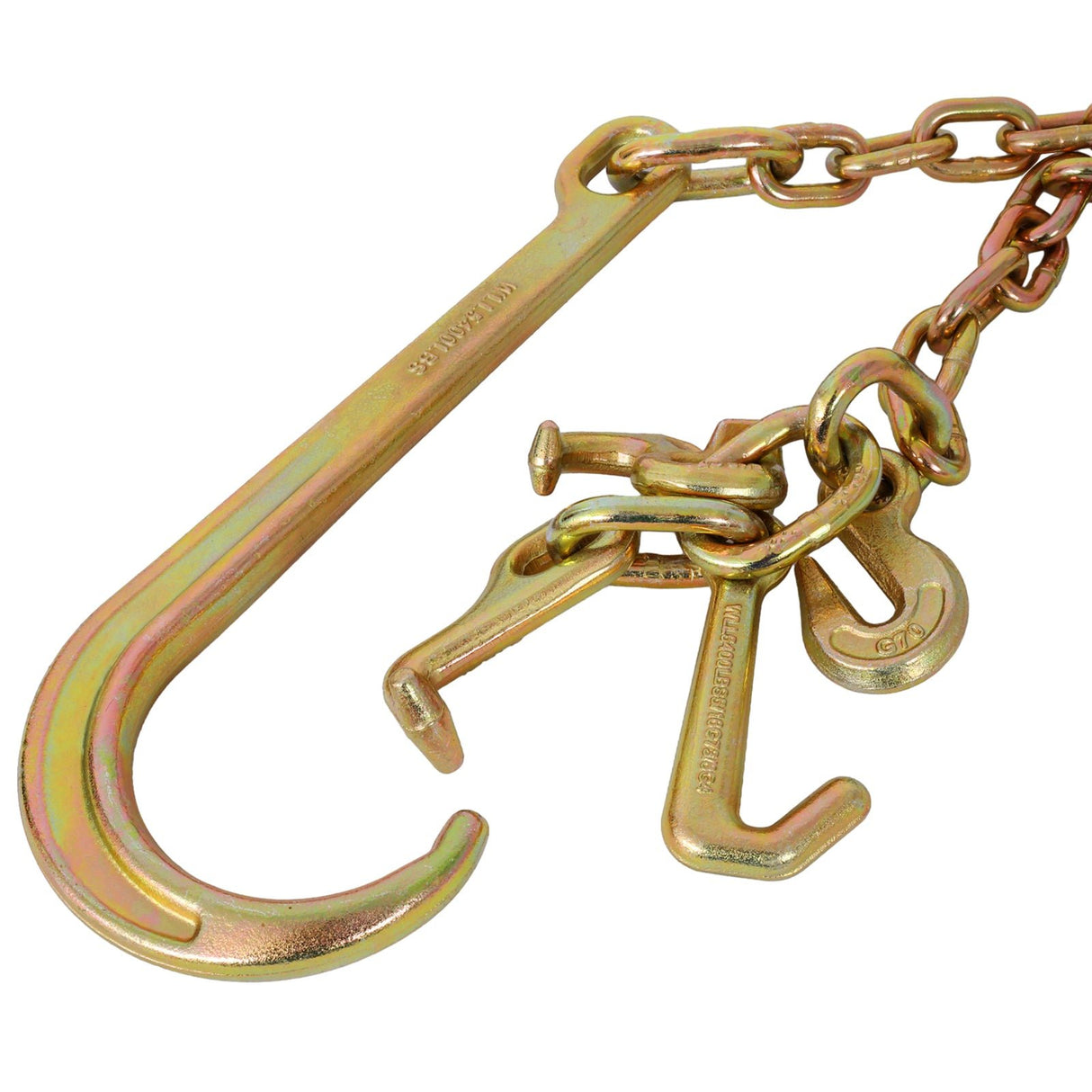 2 Pcs 5/16" x6' Leg G70 15" Long Shank J Hook Tow Chain w/RTJ Cluster Grab 4700 lbs WLL Heavy Duty - Fab Heavy Parts