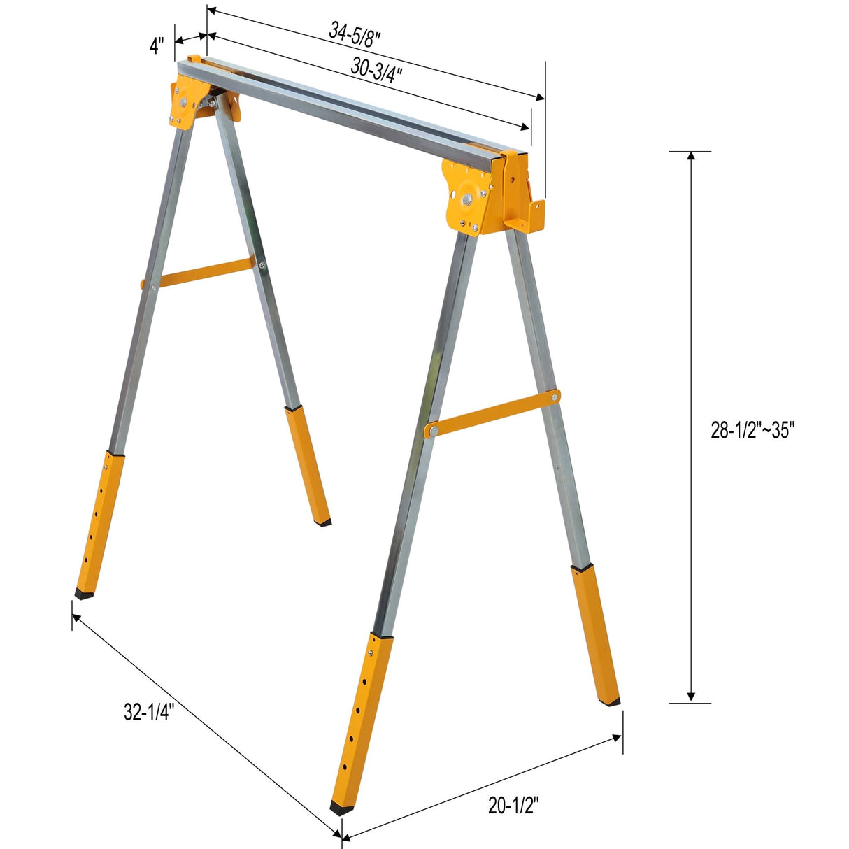 2 PCS Adjustable Height Sawhorse Folding Portable Steel Sawhorse for Garage Workshop Fully Assembled - Fab Heavy Parts