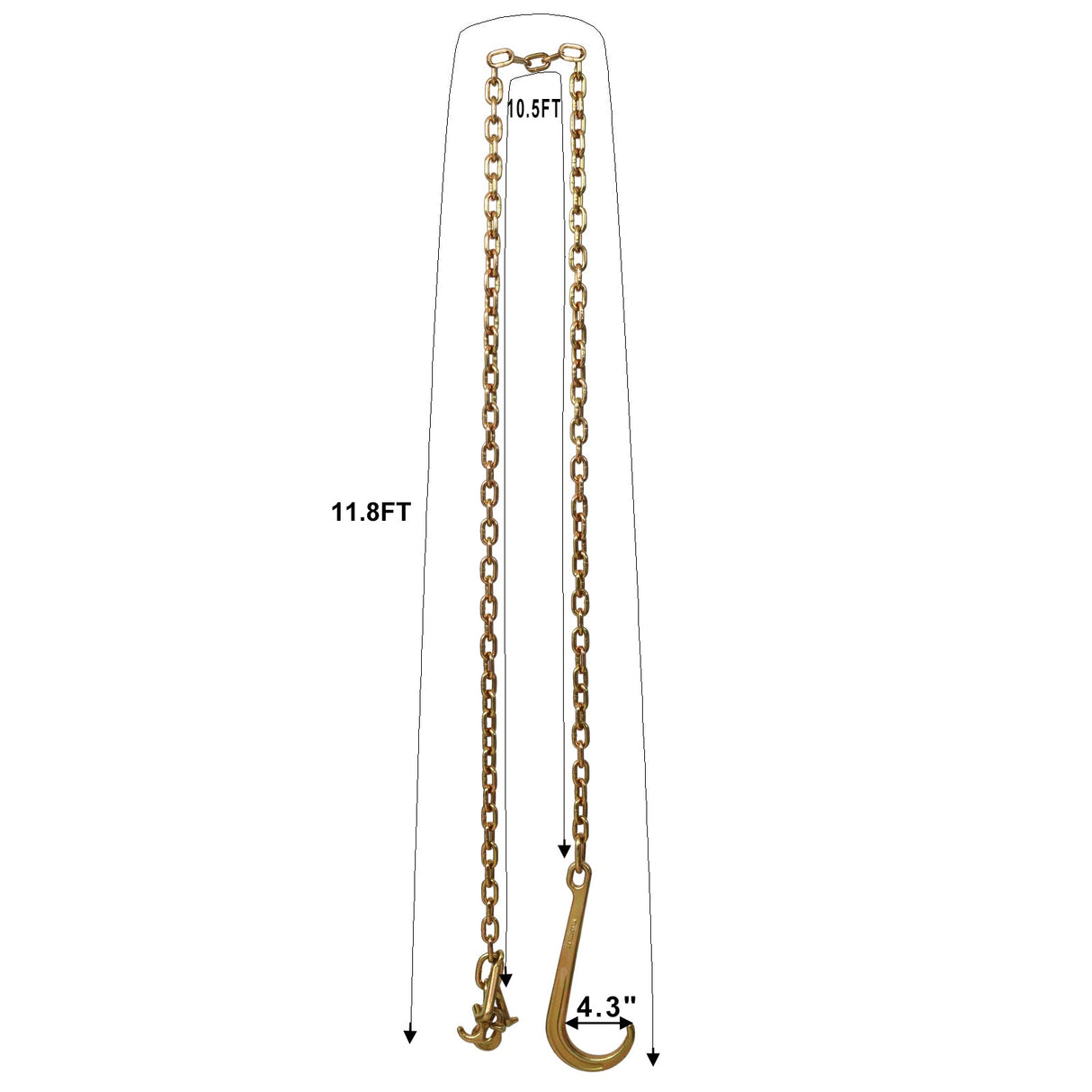 2 Pcs Grade 70 5/16 Inch x 10 Feets Transport Tow Chain J Hook Long Shank w/R T Grab Yellow Zinc - 3,700 lbs. Safe Working Load - Fab Heavy Parts