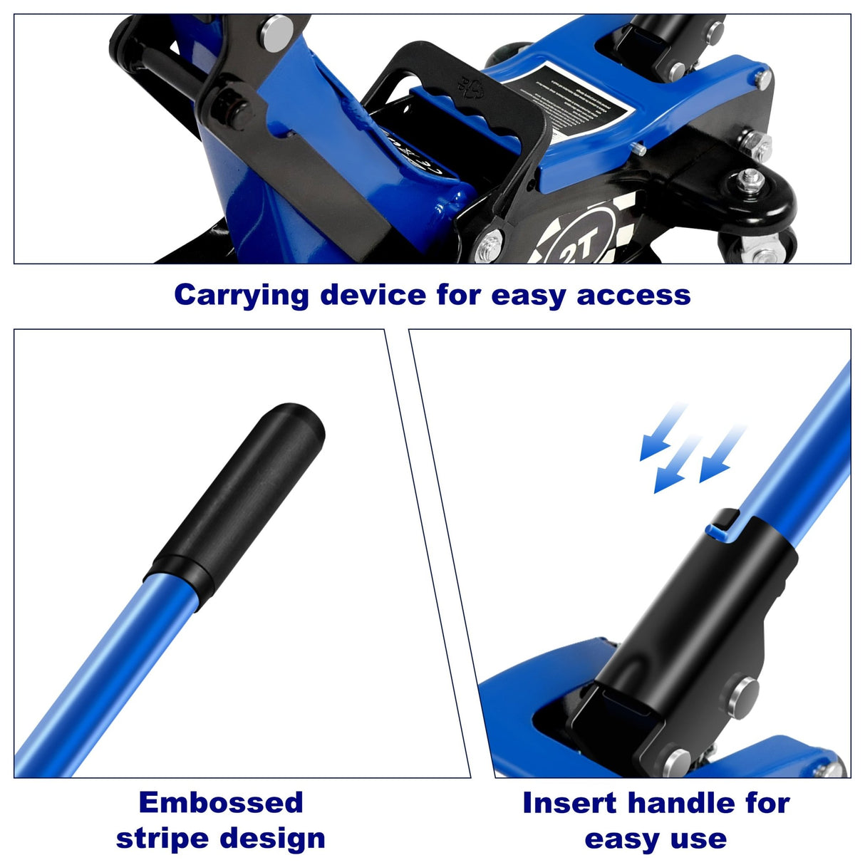 2 Ton 4400lbs Low Profile Floor Jack Hydraulic Lifting Range 85mm/3.35" - 360mm/14.17" - Blue - Fab Heavy Parts