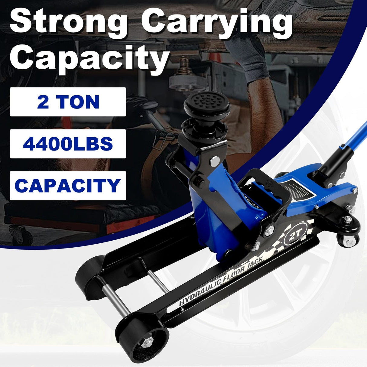 2 Ton 4400lbs Low Profile Floor Jack Hydraulic Lifting Range 85mm/3.35" - 360mm/14.17" - Blue - Fab Heavy Parts