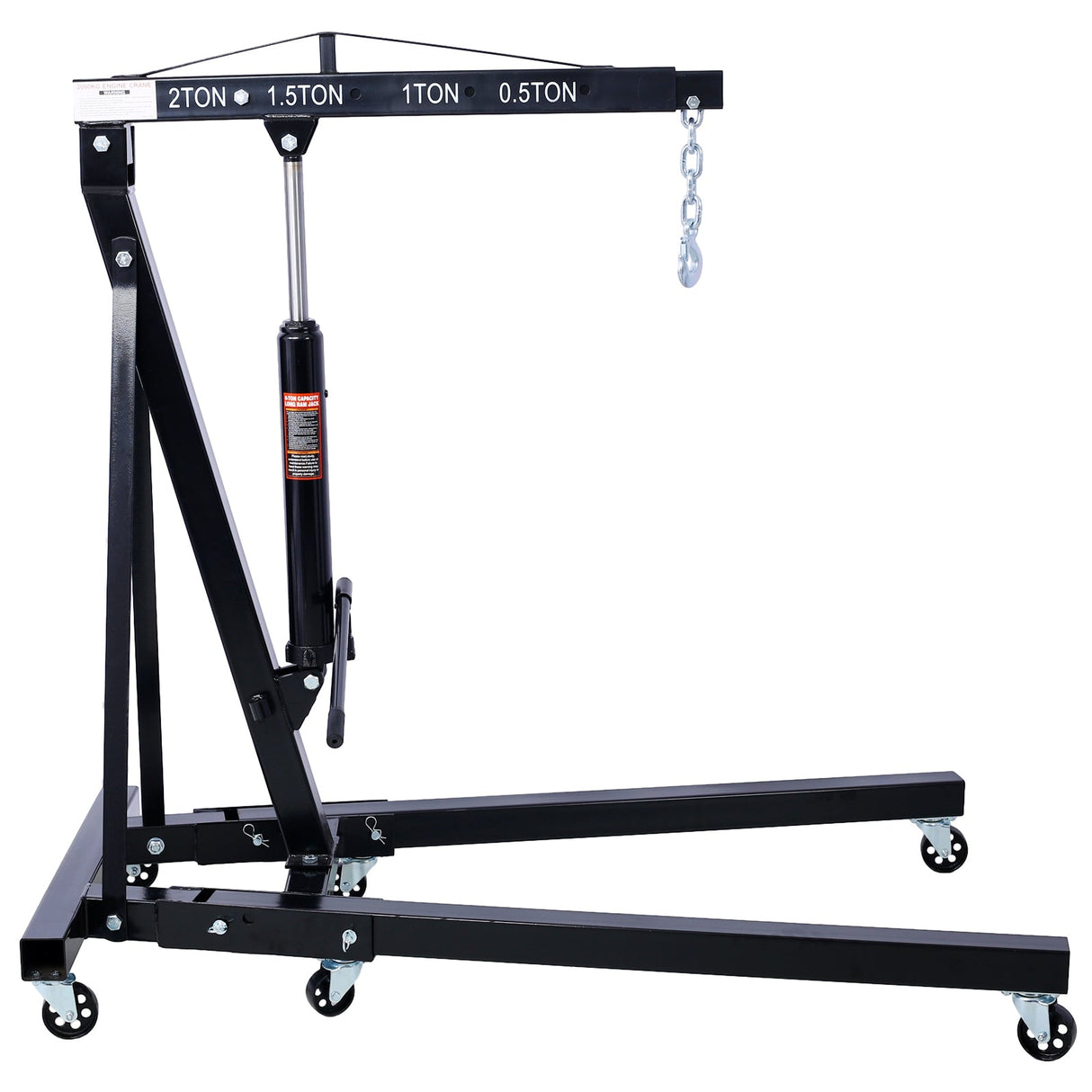 2 Ton Folding Engine Cherry Picker Shop Crane Hoist Lift Heavy Duty Steel with 6 Iron Caster Wheels Black - Fab Heavy Parts