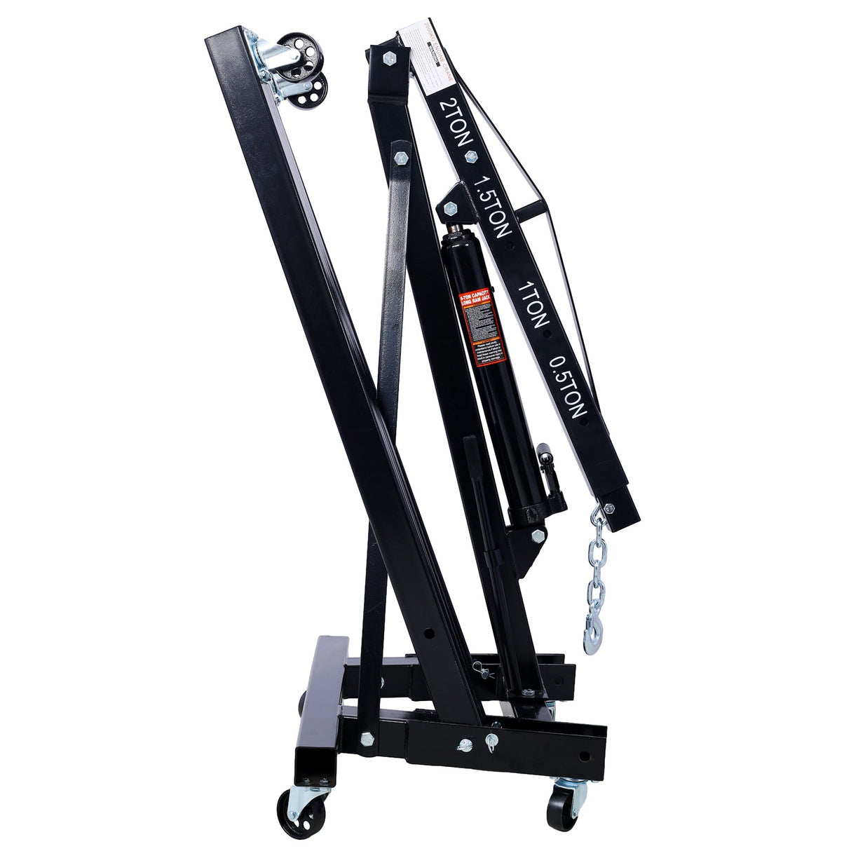 2 Ton Folding Engine Cherry Picker Shop Crane Hoist Lift Heavy Duty Steel with 6 Iron Caster Wheels Black - Fab Heavy Parts
