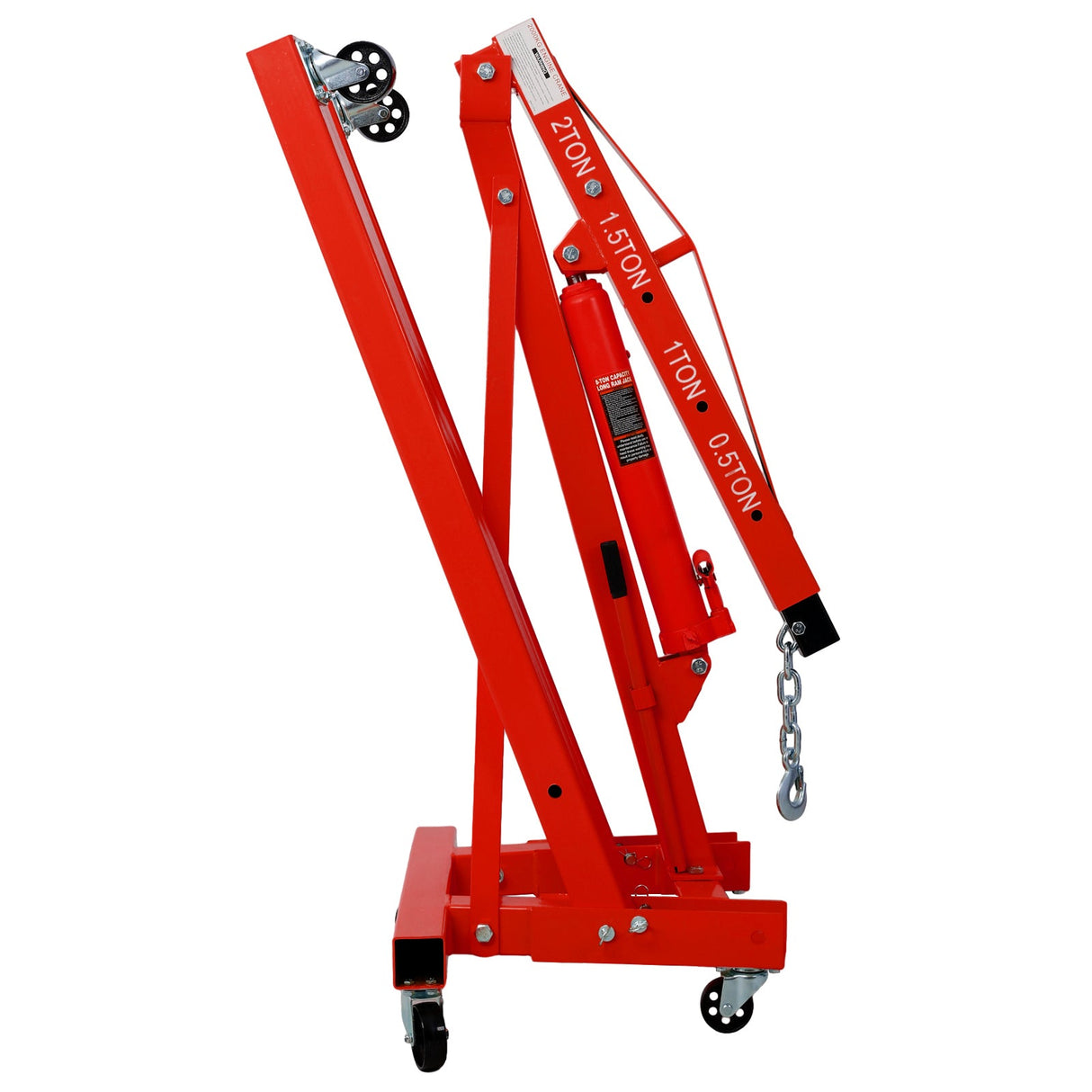 2 Ton Folding Engine Hoist Cherry Picker Shop Crane Lift 4000 lbs Capacity Heavy Duty Steel with 6 Iron Caster Wheels - Red - Fab Heavy Parts
