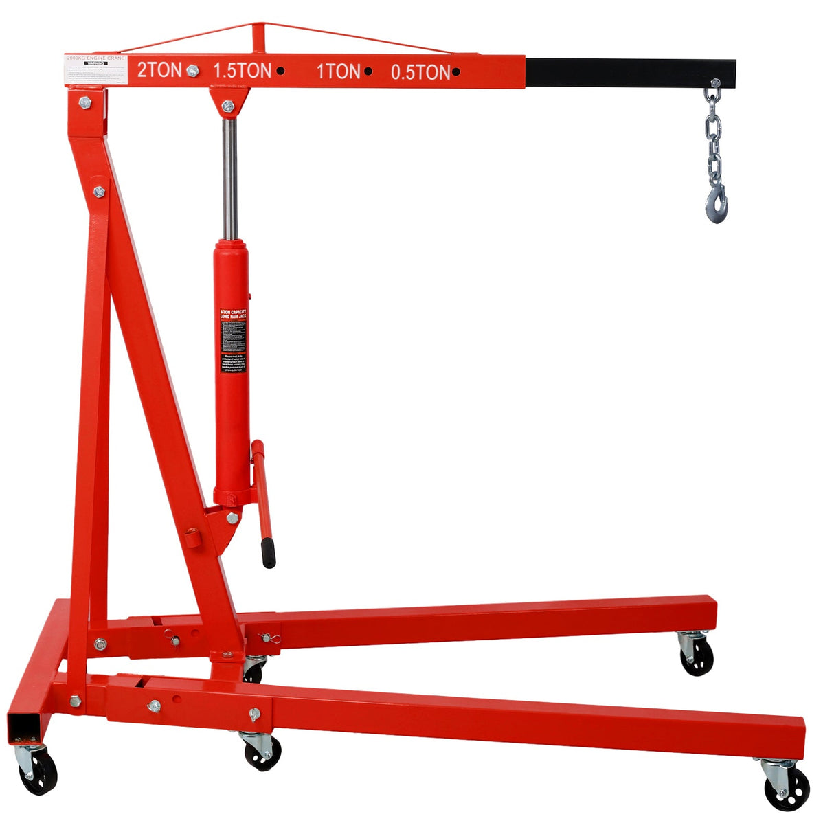 2 Ton Folding Engine Hoist Cherry Picker Shop Crane Lift Heavy Duty Steel with 6 Iron Caster Wheels - Red - Fab Heavy Parts