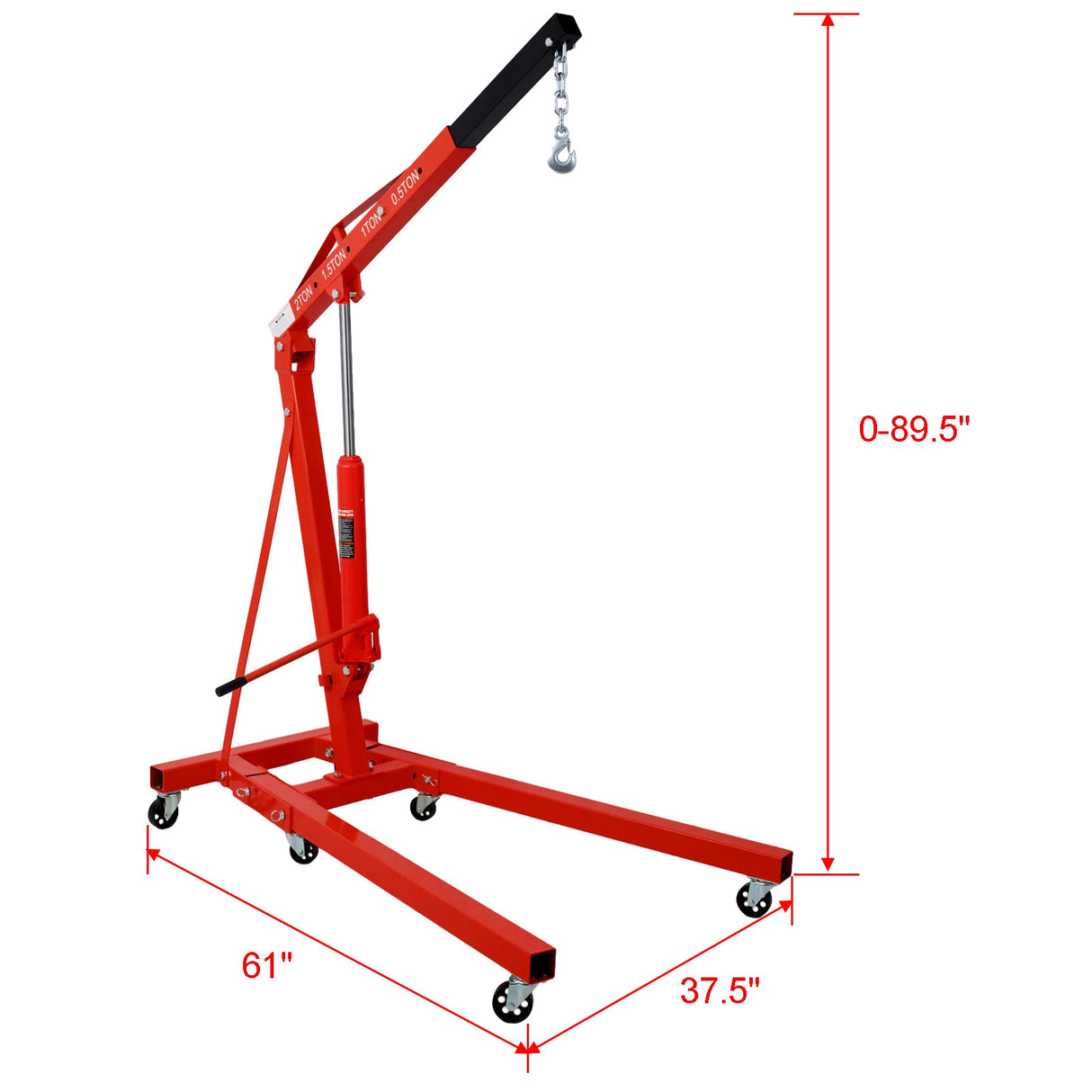 2 Ton Folding Engine Hoist Cherry Picker Shop Crane Lift Heavy Duty Steel with 6 Iron Caster Wheels - Red - Fab Heavy Parts