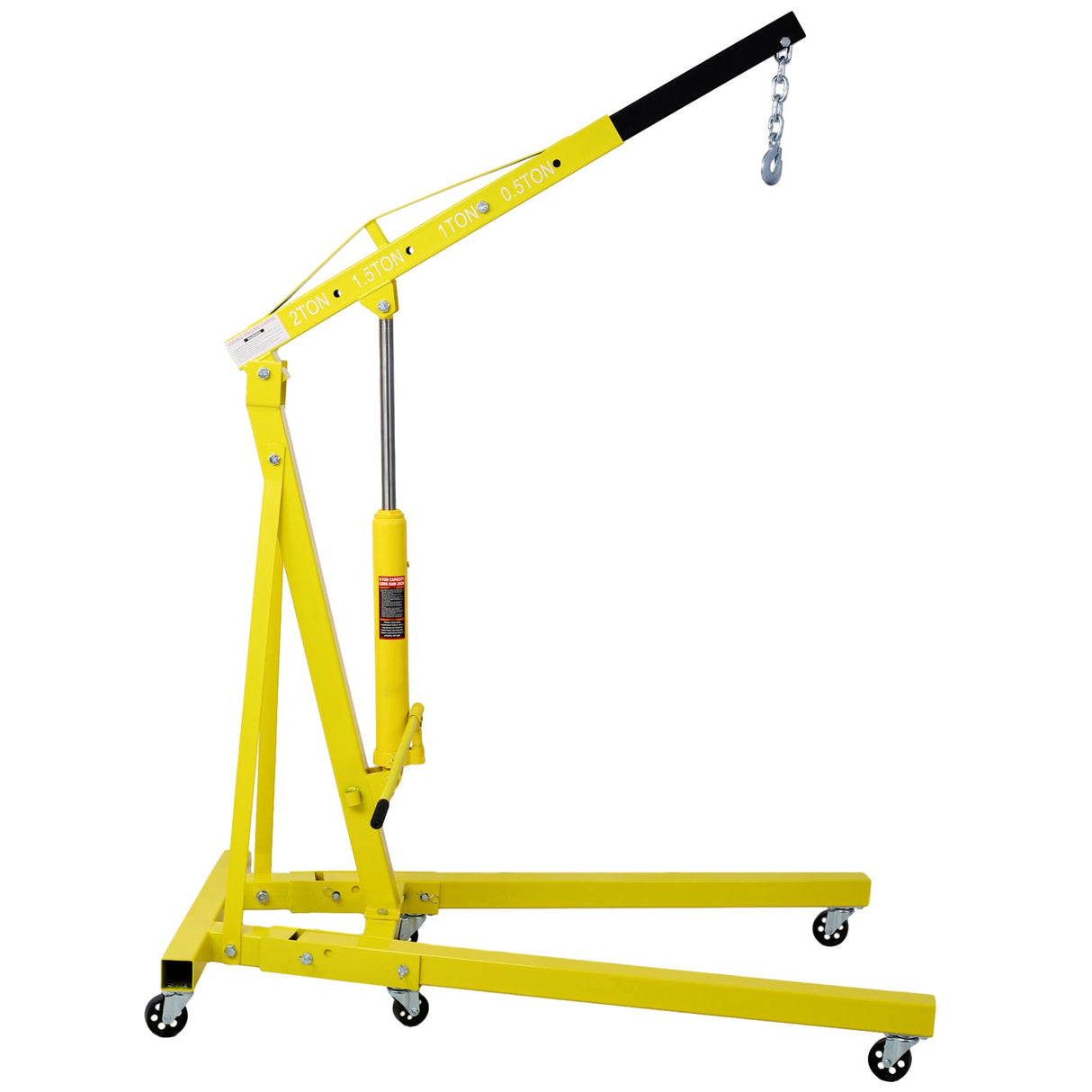 2 Ton Folding Engine Hoist Cherry Picker Shop Crane Lift Heavy Duty Steel with 6 Iron Caster Wheels - Yellow - Fab Heavy Parts