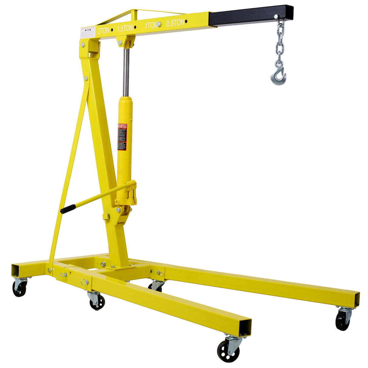 2 Ton Folding Engine Hoist Cherry Picker Shop Crane Lift Heavy Duty Steel with 6 Iron Caster Wheels - Yellow - Fab Heavy Parts