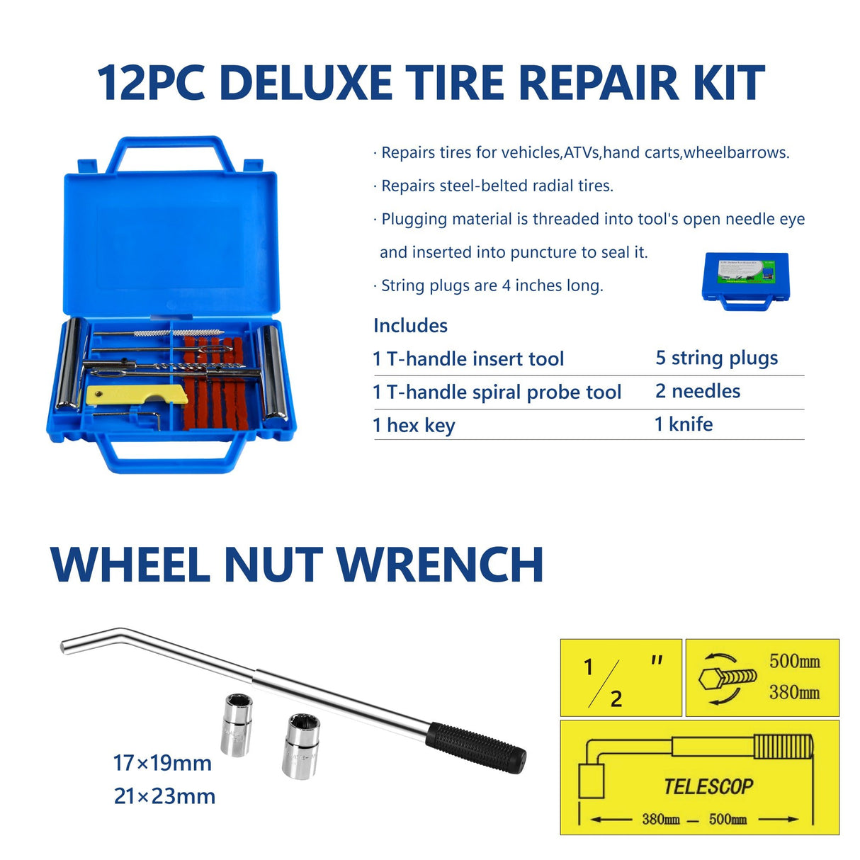 2 Ton Low Profile Floor Jack 3t Stand Tire Repair Kit L - Wrench Heavy Duty Steel Racing with Single Piston Quick Lift Pump Lifting Range 3.3" - 15.2" - Fab Heavy Parts